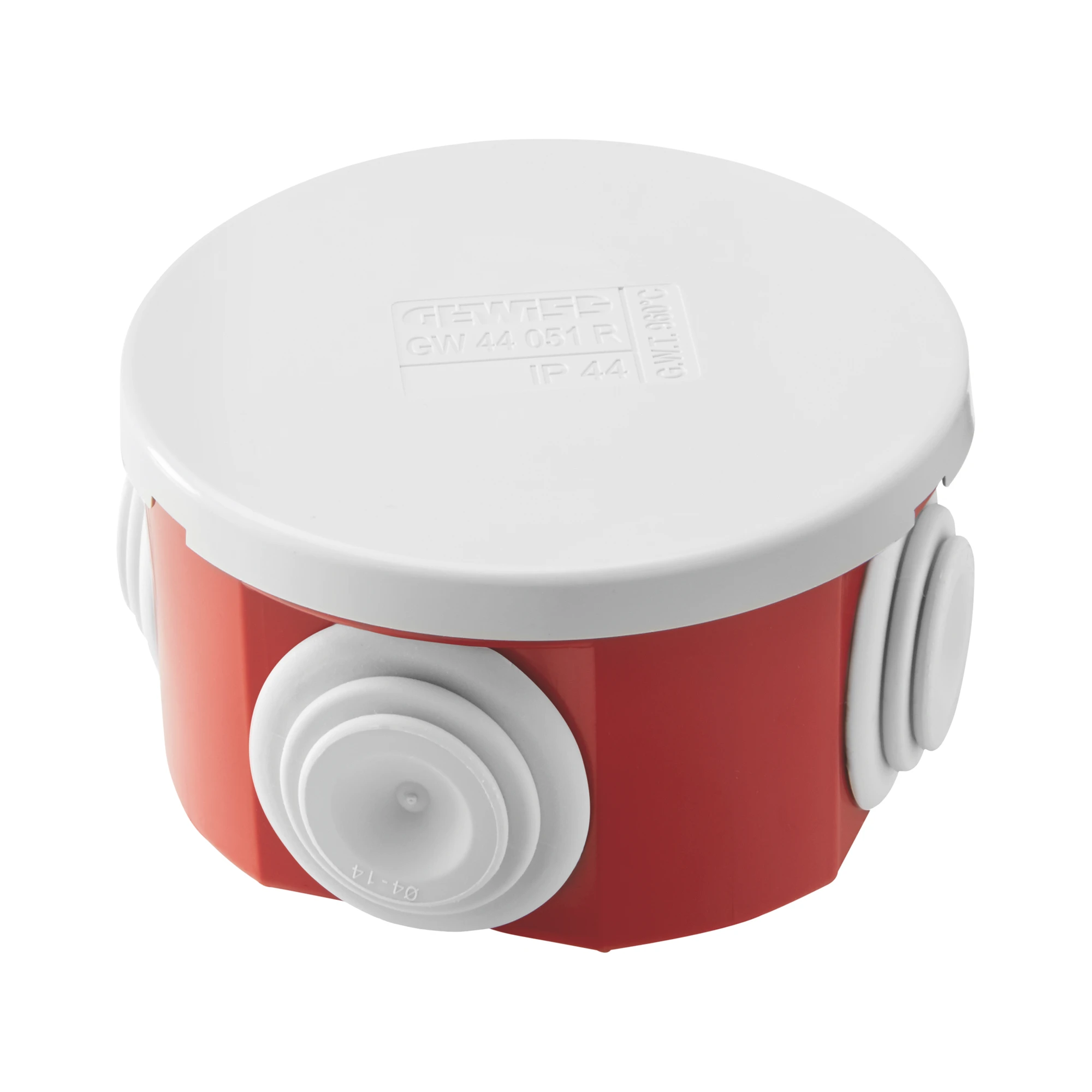 GEWISS GW44051R JUNCTION BOX WITH PLAIN PRESS-ON LID - IP44 - INTERNAL DIMENSIONS Ø 65X35 - WALLS WITH CABLE GLANDS - GWT960ºC - GREY RAL 7035 - BOX RED RAL 3000 (img_001) GEWISS GW44051R JUNCTION BOX WITH PLAIN PRESS-ON LID - IP44 - INTERNAL DIMENSIONS Ø 65X35 - WALLS WITH CABLE GLANDS - GWT960ºC - GREY RAL 7035 - BOX RED RAL 3000 (img_001)