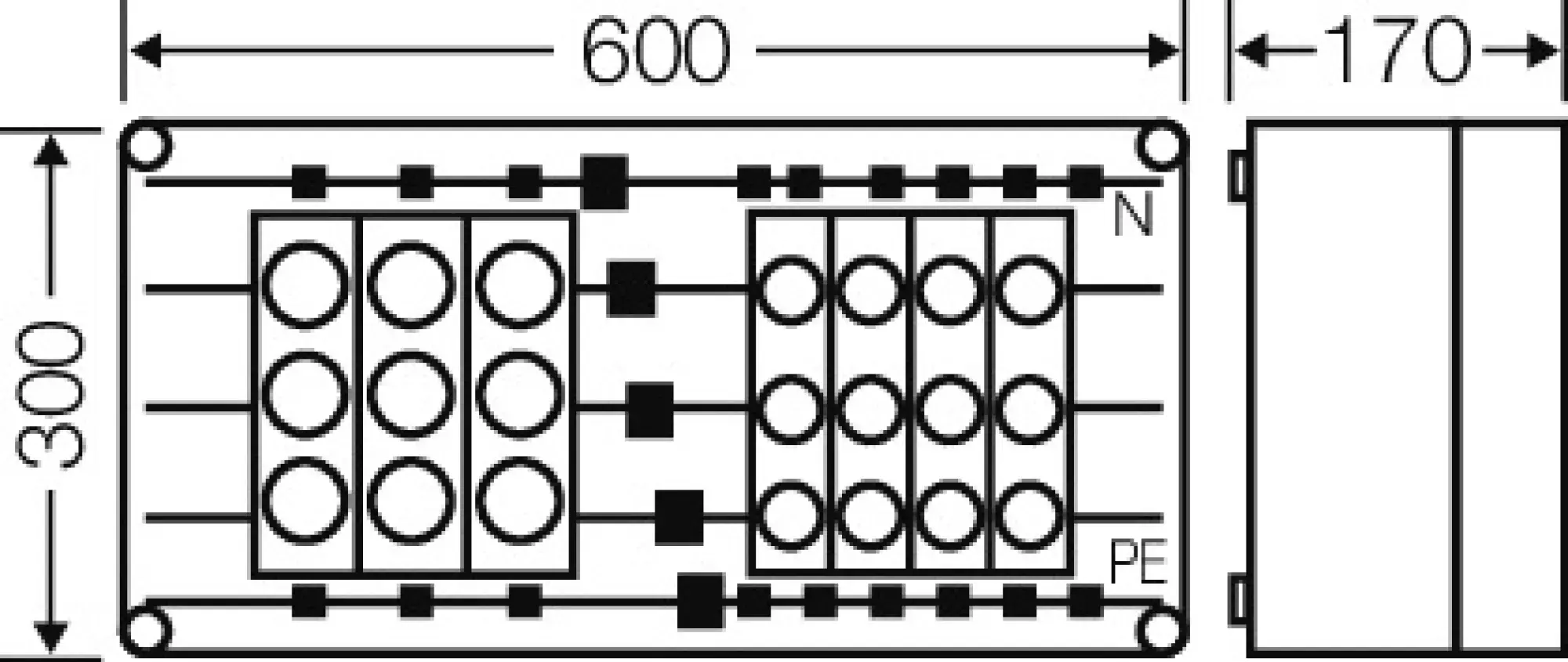 Hensel 2000719 Mi-Sicherungsgehäuse, 4x3x25A, DII, E27 auf Sammelschiene 400 A, 5polig Mi 3427 (img_002)