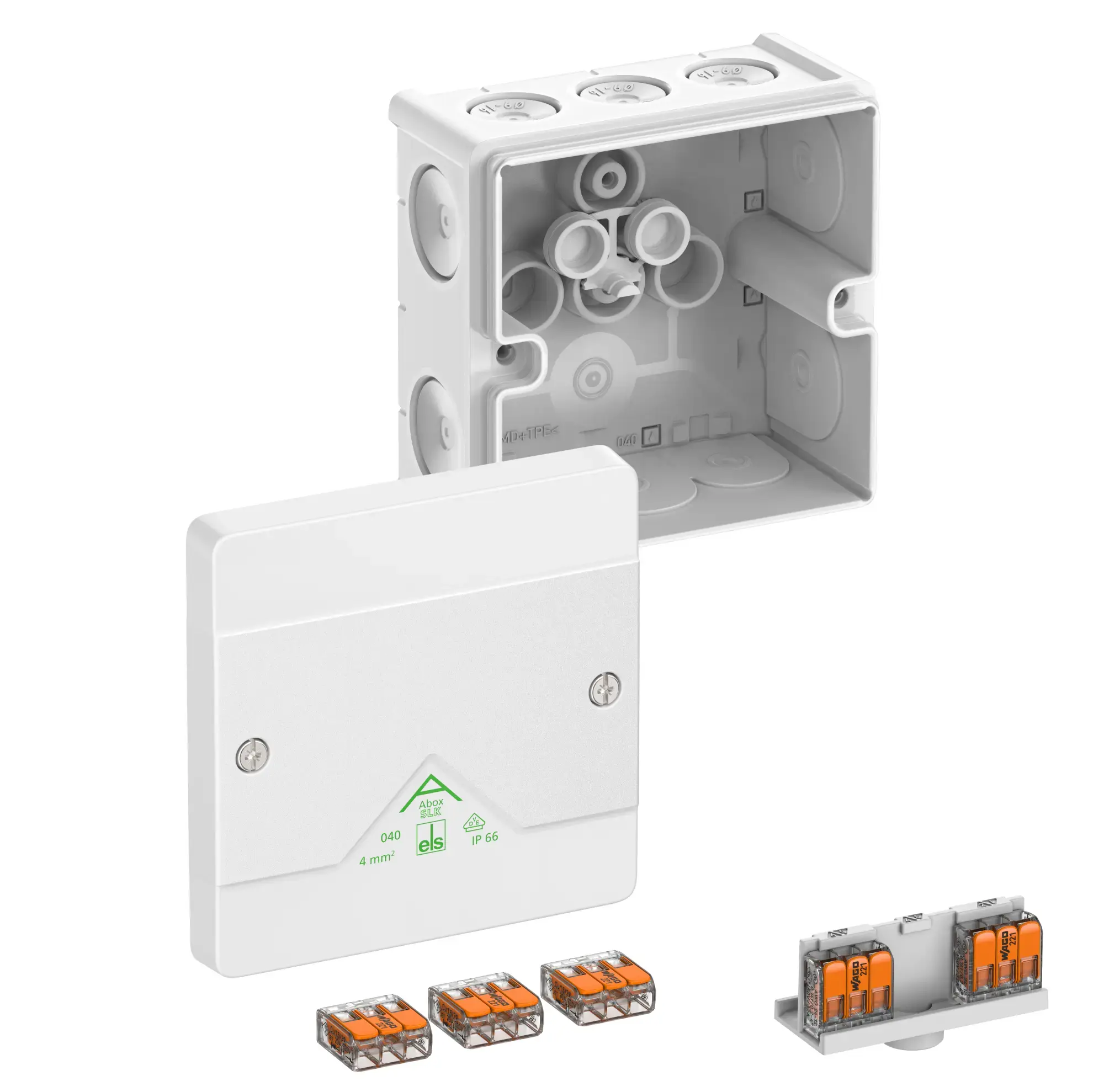Spelsberg 80417001 Junction box, Type of protection IP66, max. 4², Impact strength IK07, Protection class II, Ui 450V AC, Ui 450V DC, DLG, VDE, Halogen free (img_001)