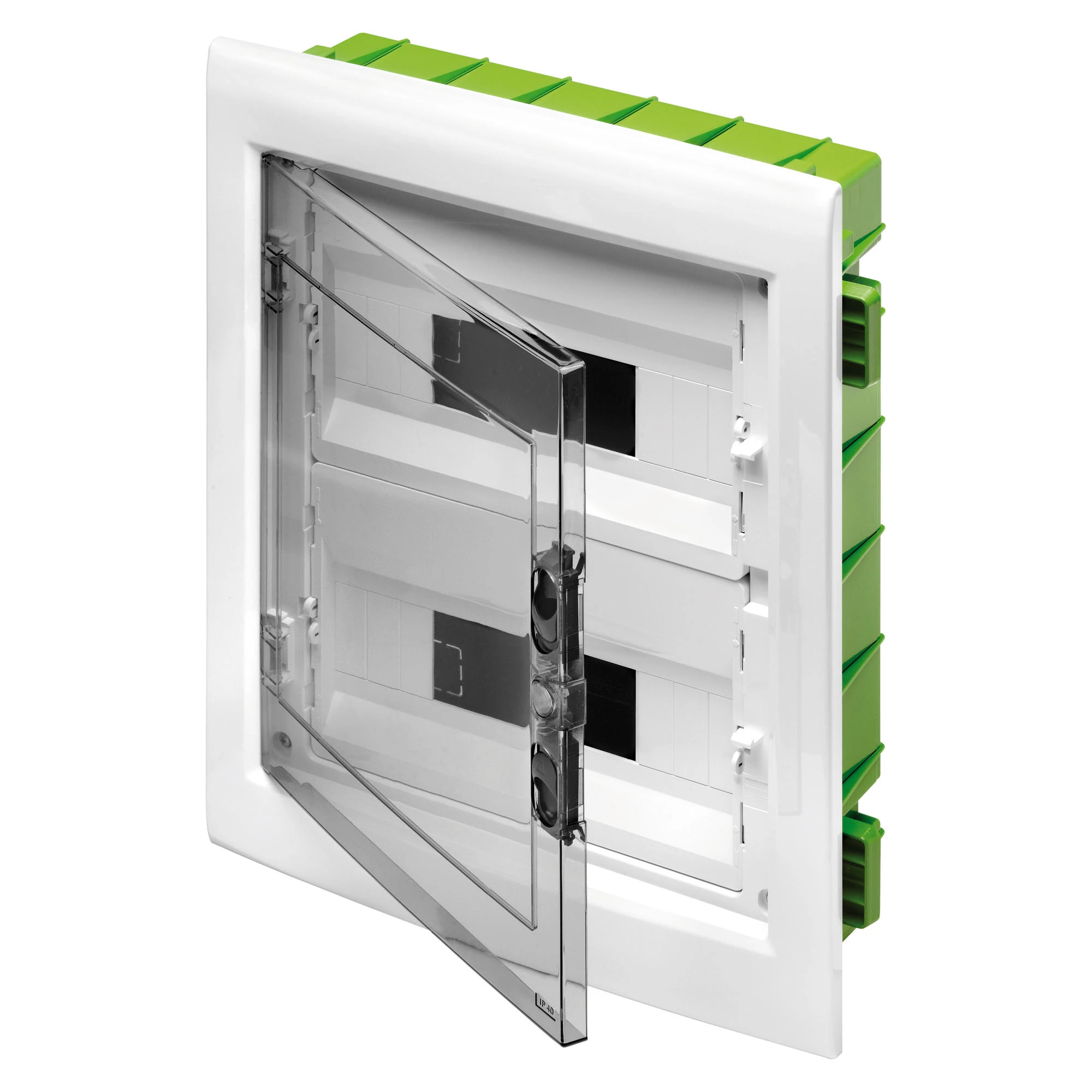 GEWISS GW40606PM DISTRIBUTION BOARD - GREEN WALL - FOR MOBILE AND PLASTERBOARD WALLS - WITH SMOKED WINDOW PANEL AND EXTRACTABLE FRAME - 24 (12X2) MODULES IP40 (img_001)