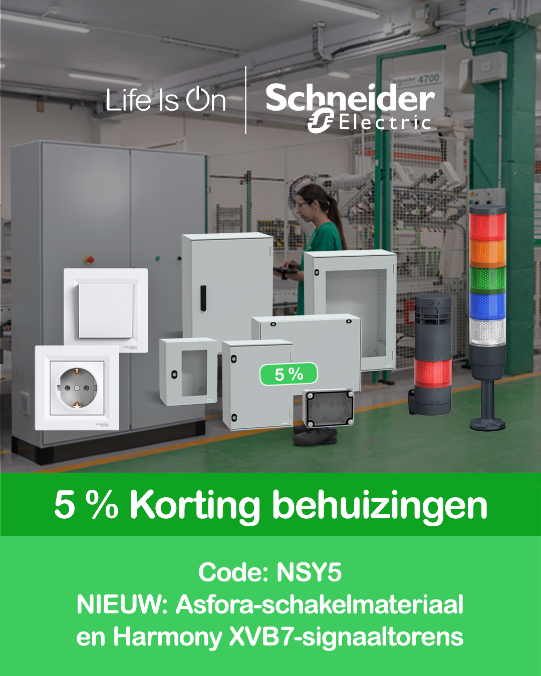 5% korting op Schneider Electric behuizingen — code NSY5