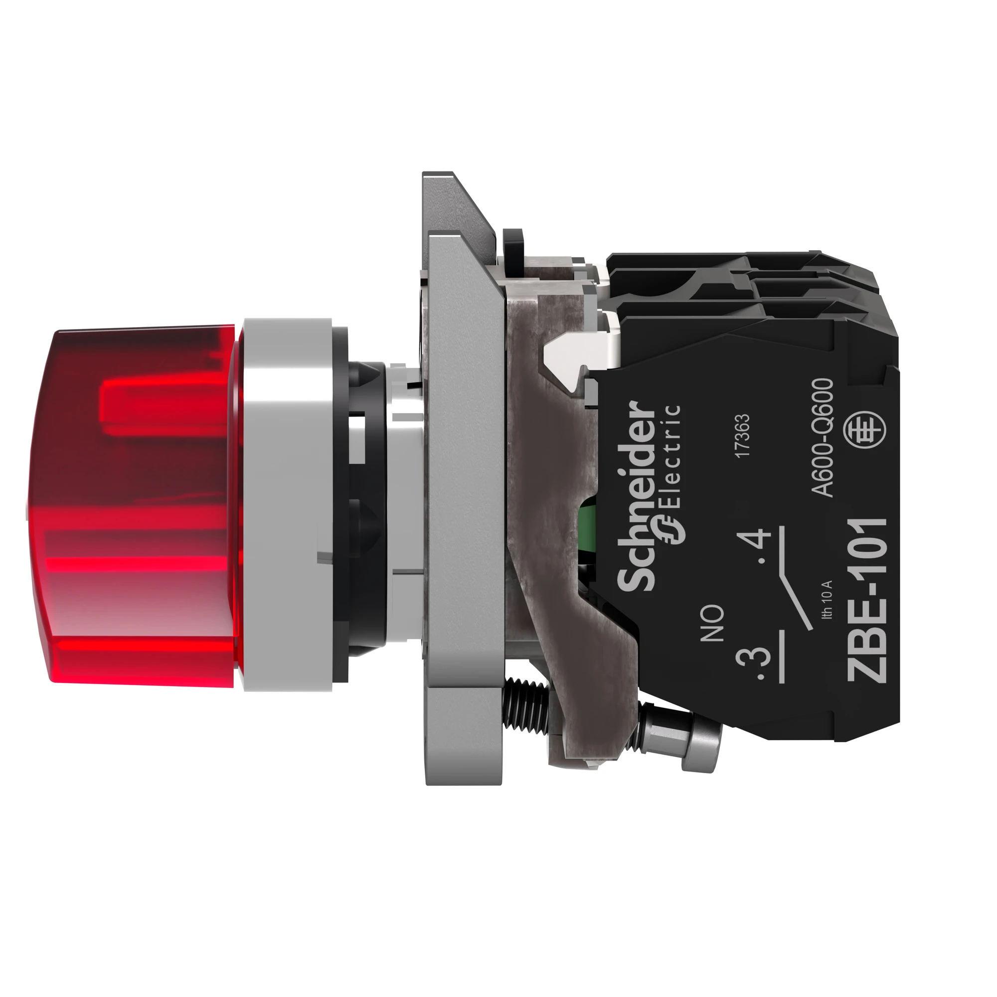 Schneider Electric XB4BK124B5 Illuminated Selector Switch, Harmony XB4, Metal, 22mm, Red, Universal LED, 2 Positions, 1NO+1NC, 24V ACDC (img_004)