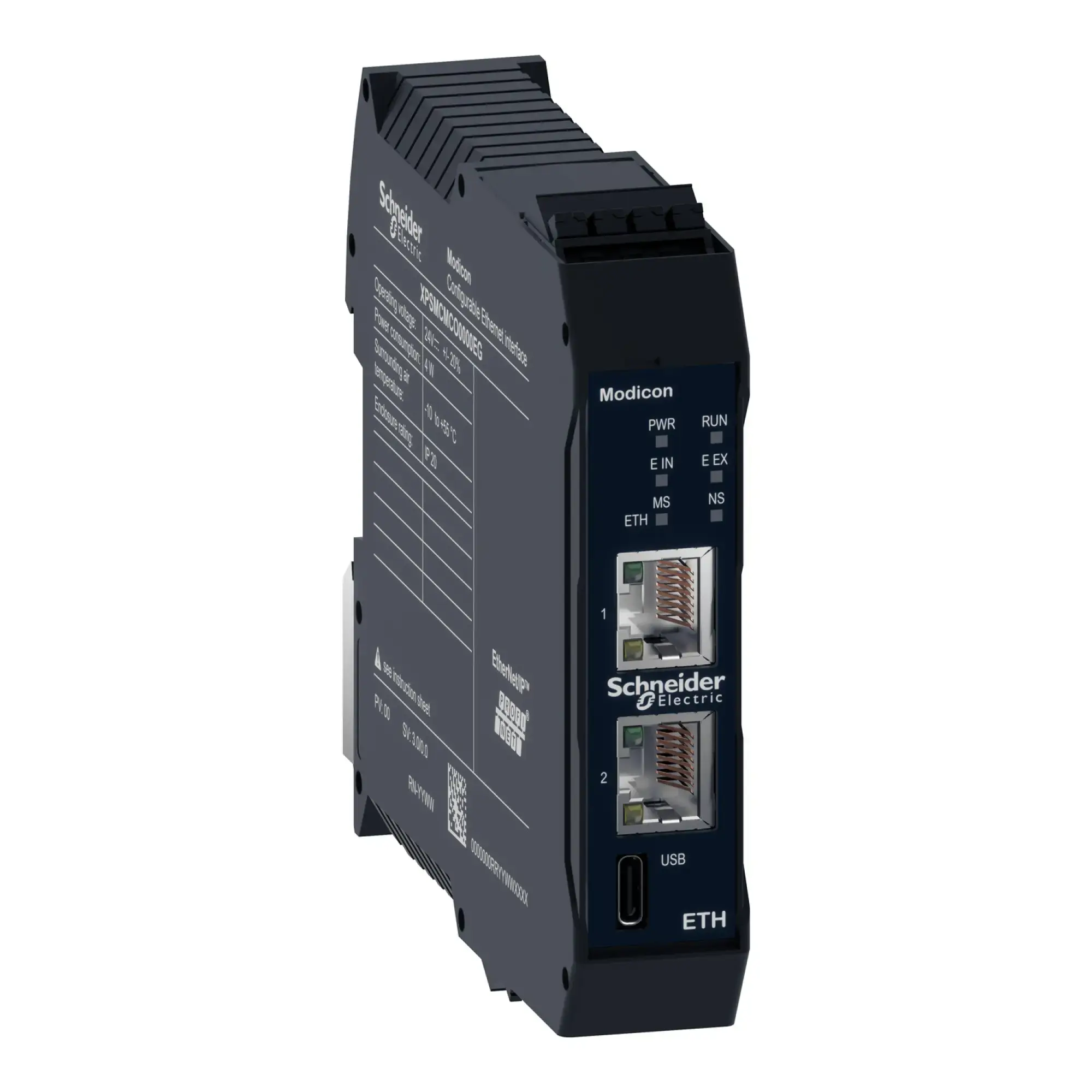 Schneider Electric XPSMCMCO0000EG Feldbusmodul EtherCAT, Ethernet IP, Modbus TCP, Profinet, 2x RJ45, Modicon Sicherheitscontroller XPSMCM, Federzugklemmen XPSMCMCO0000EG (img_001)