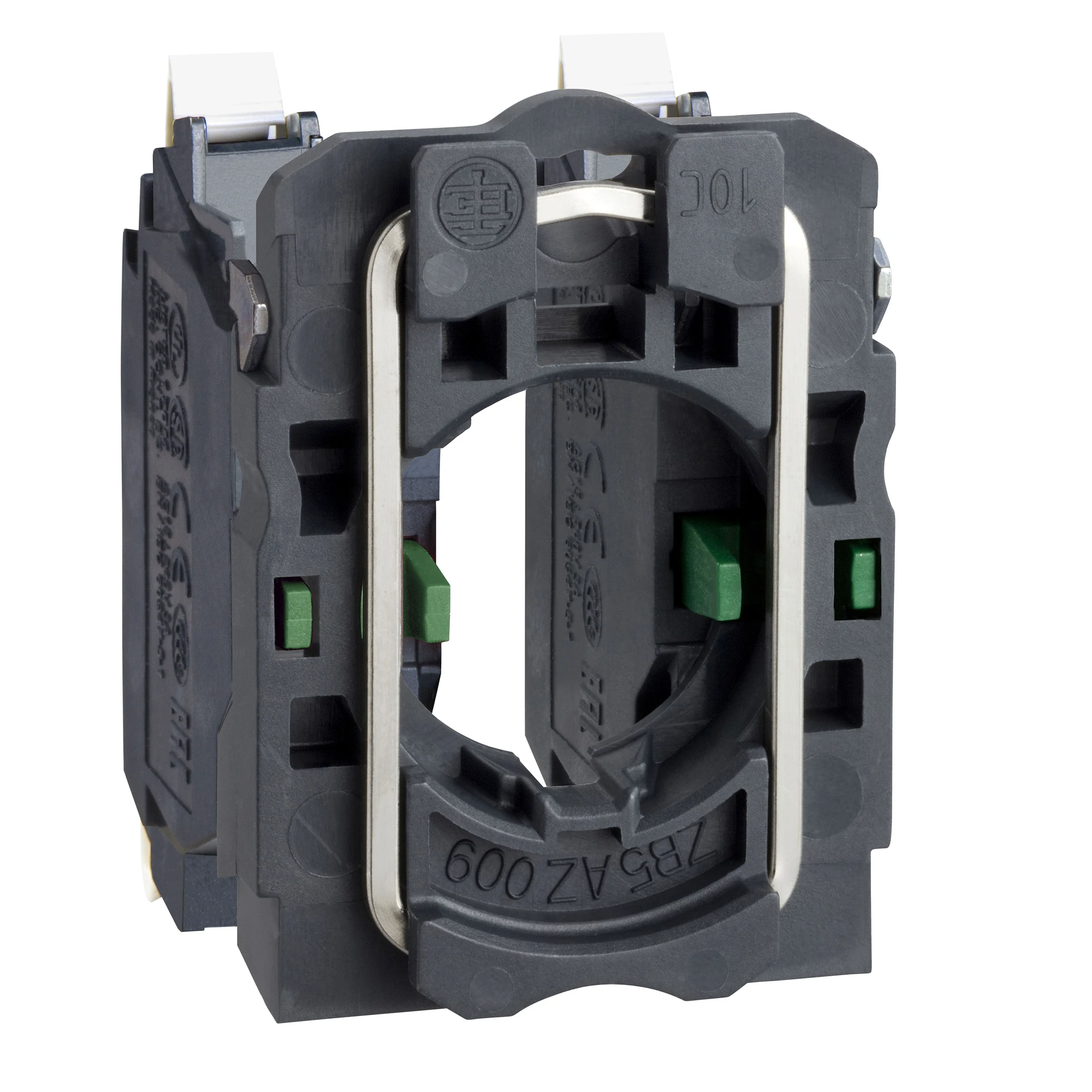 Schneider Electric ZB5AZ1035 Auxiliary Contact Block with Mounting Flange, Harmony XB5, Plastic, 22mm, 30mm, 2S, Spring Clamp Connection (img_001)