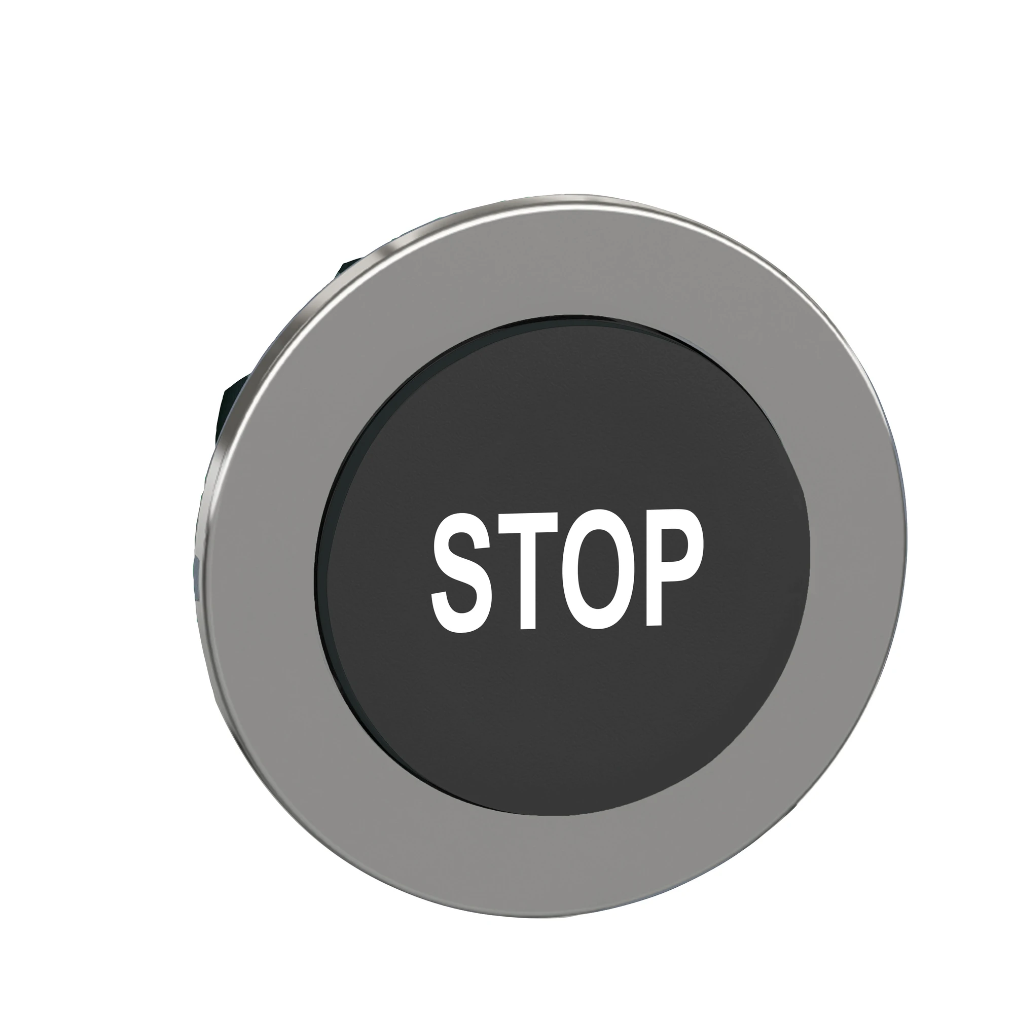 Schneider Electric ZB4FL234 Pushbutton, front element, Harmony XB4F, metal, 30mm, black, protruding, labeled STOP, momentary (img_001)