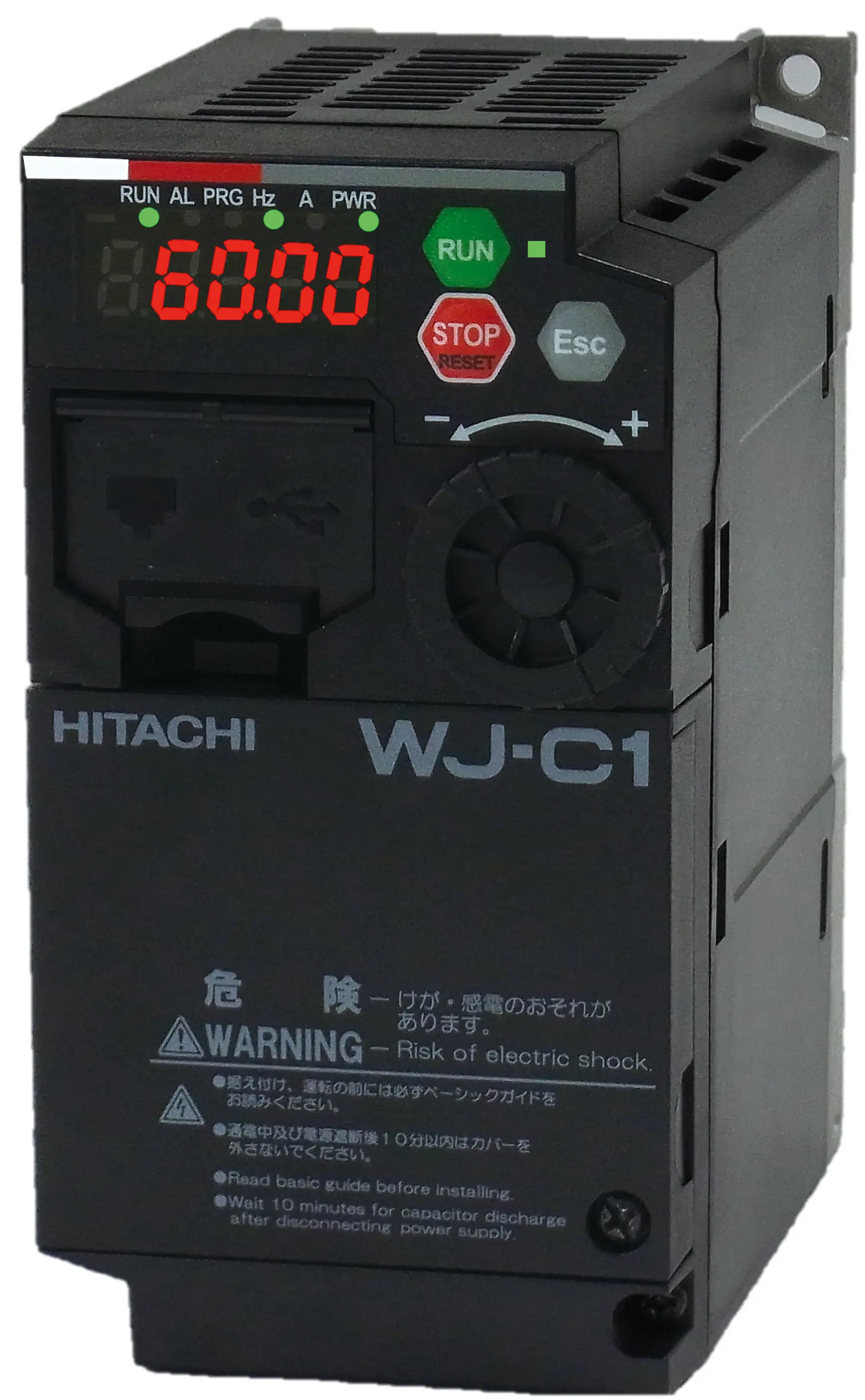 Hitachi C1-002SFE2 Frequency inverter / 1-ph 200-240V / 50-60Hz / 0.25kW HD / 0.37kW ND / 1.6A HD / 2.0A ND / U/f and vector control / IP20 / STO / brake chopper / PID controller / PM motor controller / 87Hz characteristic / PLC functionali... (img_001)