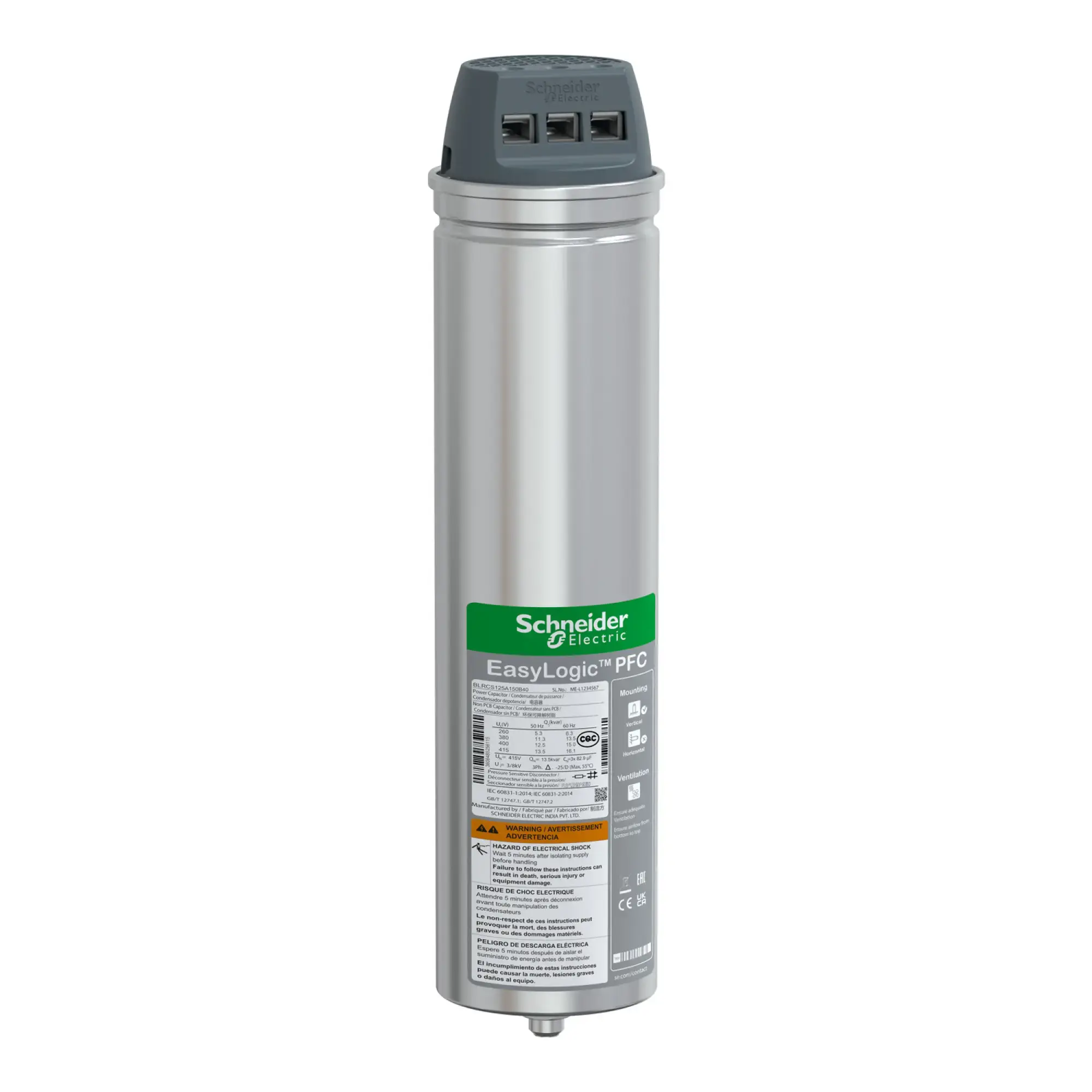 Schneider Electric BLRCS125A150B40 Standard Capacitor, EasyLogic PFC SD, 12.5/15kvar, 400V, 50/60Hz (img_002)