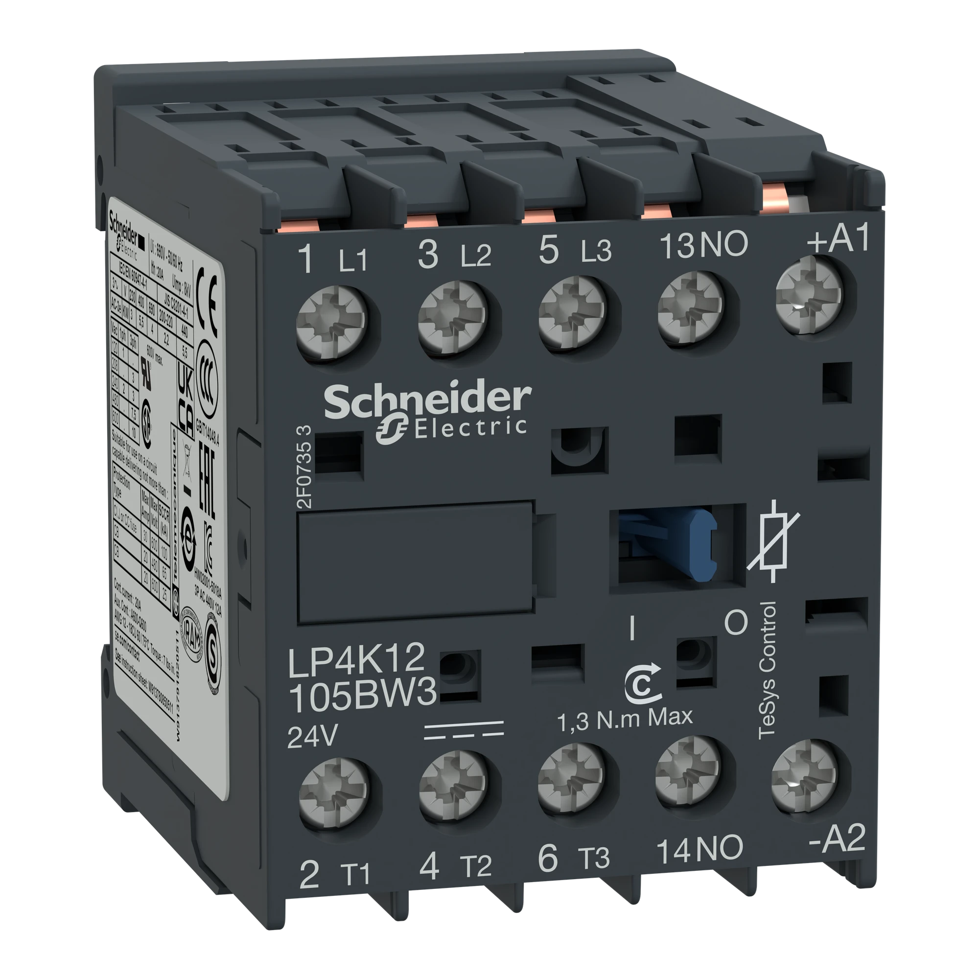 Schneider Electric LP4K12105BW3 Power contactor LP4K 3p, +1S, 5.5 kW, 12 A, 400 V AC3, coil 24 V DC (img_001) Schneider Electric LP4K12105BW3 Power contactor LP4K 3p, +1S, 5.5 kW, 12 A, 400 V AC3, coil 24 V DC (img_001)
