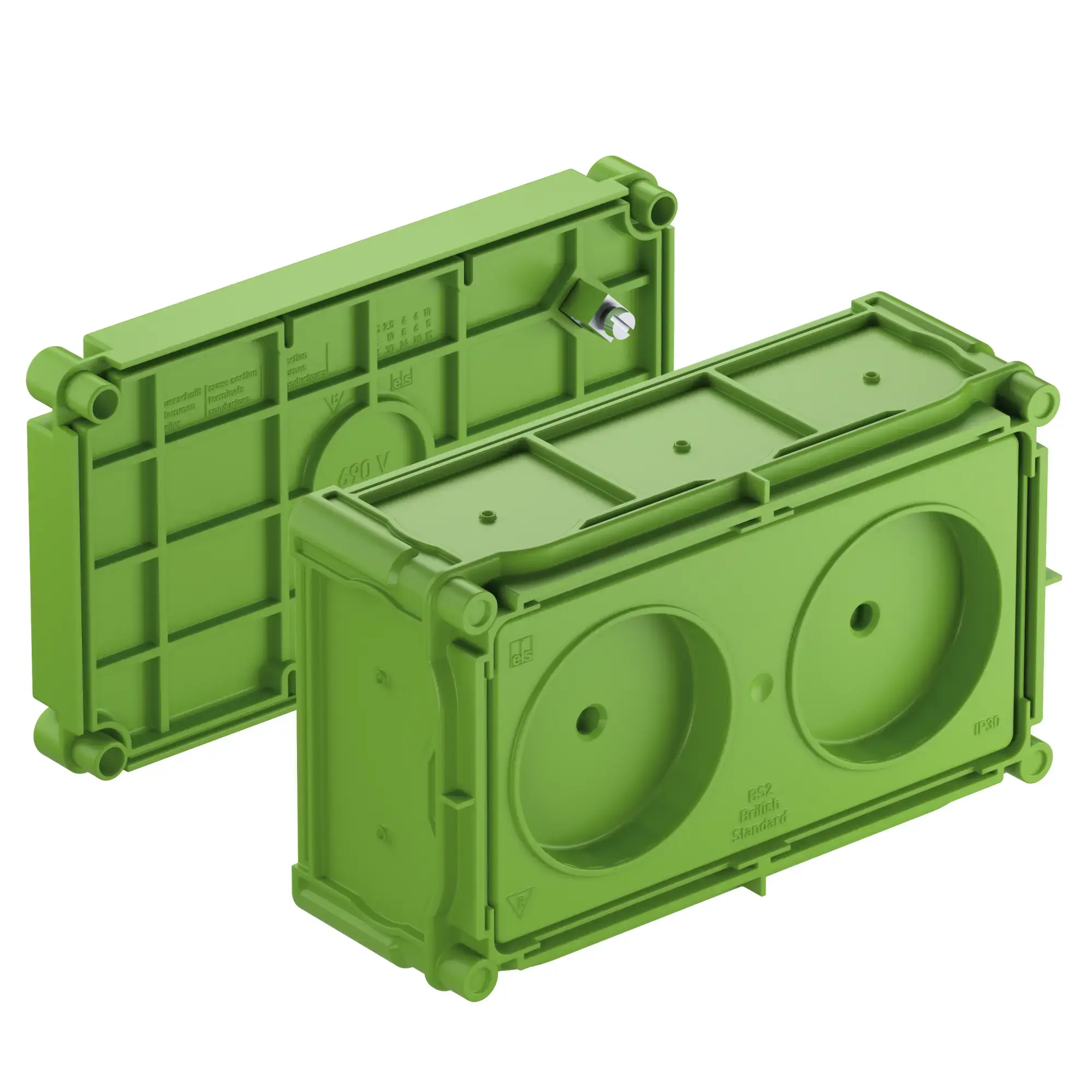 Spelsberg 98700201 Equipment installation box, green, Type of protection IP30, Suitable for concrete construction, Rated insulation voltage 400V AC, Halogen free (img_001)