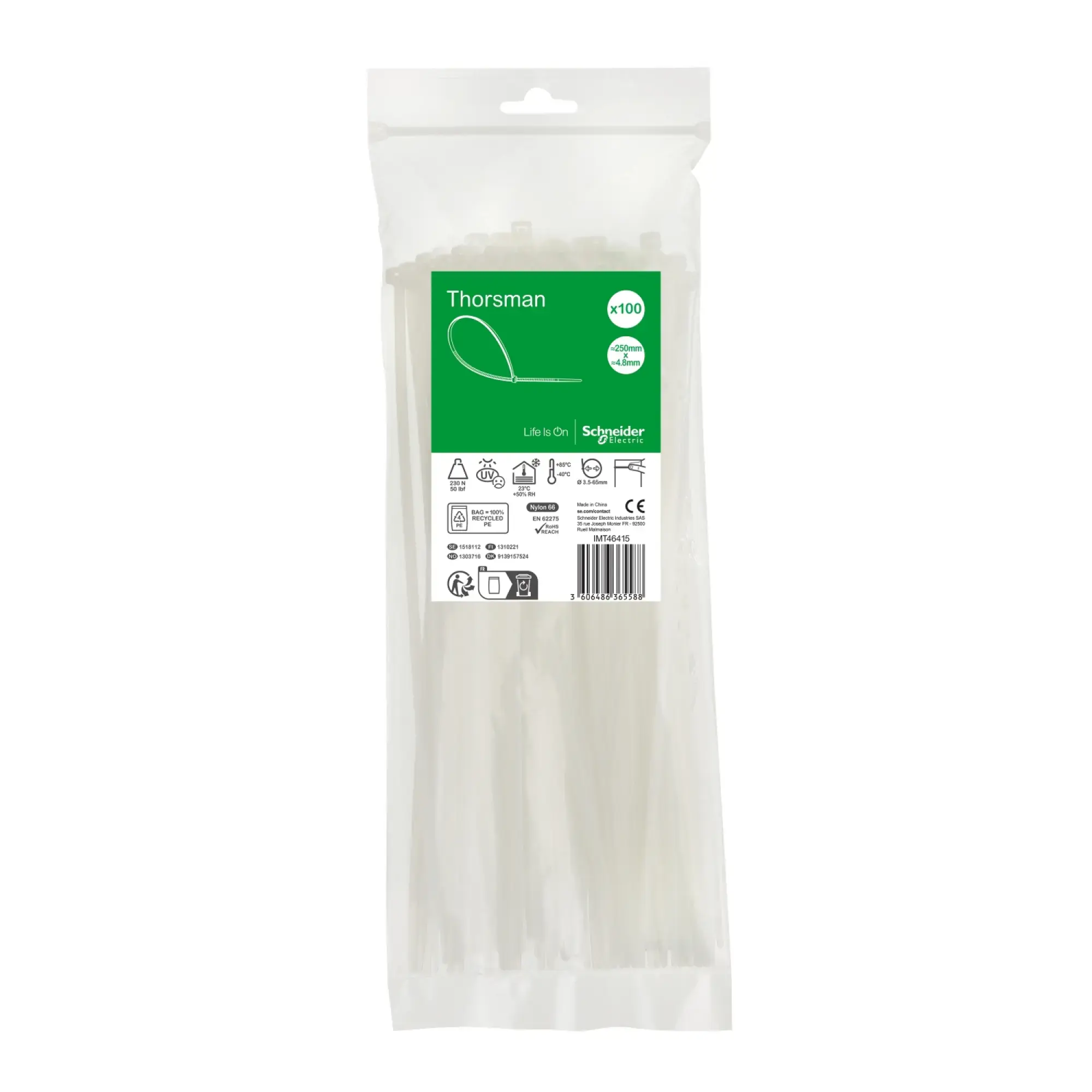 Schneider Electric IMT46415 Thorsman Cable Ties, Dimensions: 250X4.8 mm, Pack of 100 Pieces Color: Clear (img_002) Schneider Electric IMT46415 Thorsman Cable Ties, Dimensions: 250X4.8 mm, Pack of 100 Pieces Color: Clear (img_002)