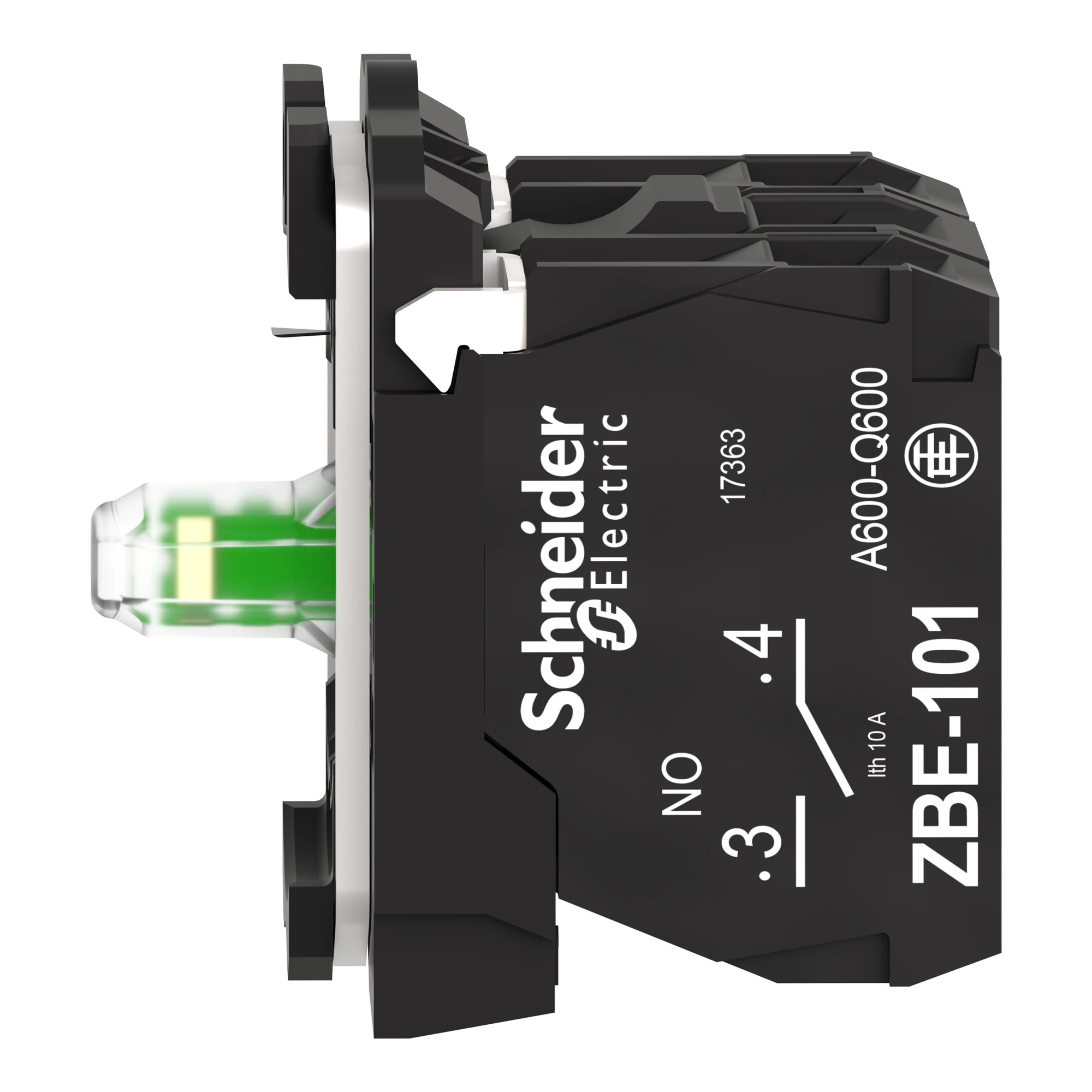 Schneider Electric ZB5AW0B15 Auxiliary Contact Block, Harmony XB5, Plastic, White, Universal LED, with Mounting Flange, 1NO + 1NC, 24V ACDC (img_005)