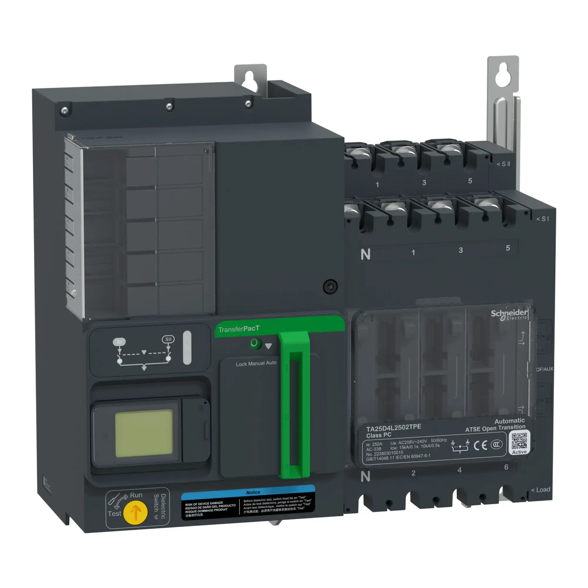 Schneider Electric TA25D4L2502TPE TransferPacT Active TA250 automatic network transfer switch, 250A, 230V, 4P, LCD (img_002)