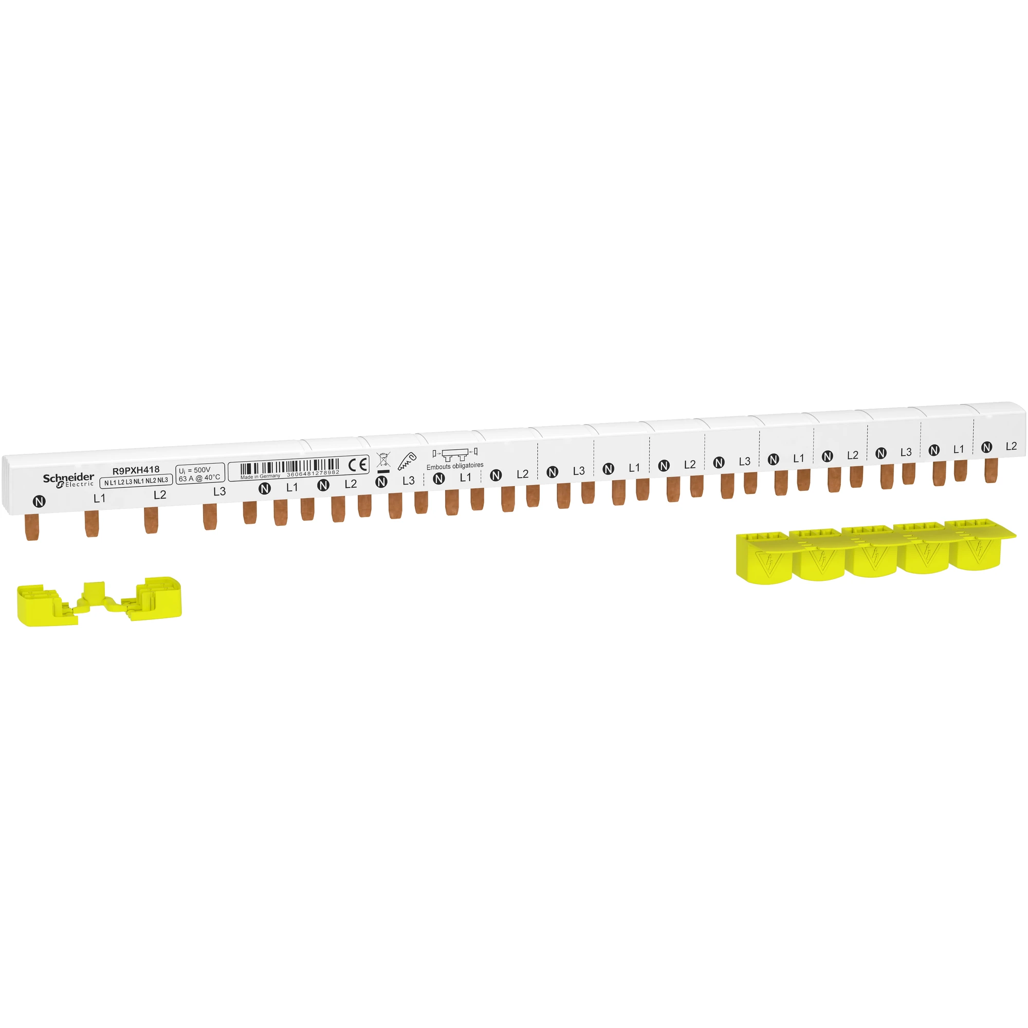 Schneider Electric R9PXH418 Busbar Pin, 4P FI, 18 mm distance, 6 x AFDD 9 mm distance, 63A, 3P+N (img_001) Schneider Electric R9PXH418 Busbar Pin, 4P FI, 18 mm distance, 6 x AFDD 9 mm distance, 63A, 3P+N (img_001)