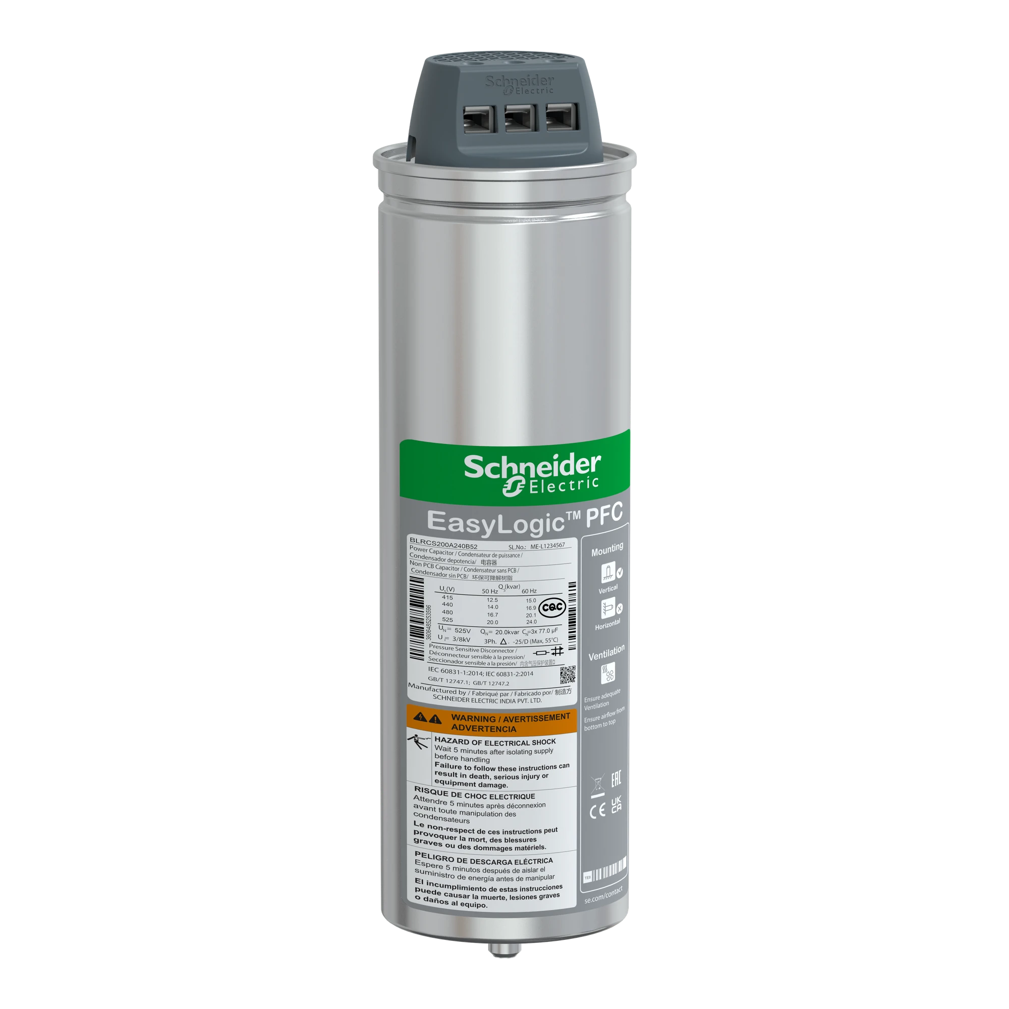 Schneider Electric BLRCS200A240B52 Standard Capacitor, EasyLogic PFC SD, 20/24kvar, 525V, 50/60Hz (img_001) Schneider Electric BLRCS200A240B52 Standard Capacitor, EasyLogic PFC SD, 20/24kvar, 525V, 50/60Hz (img_001)