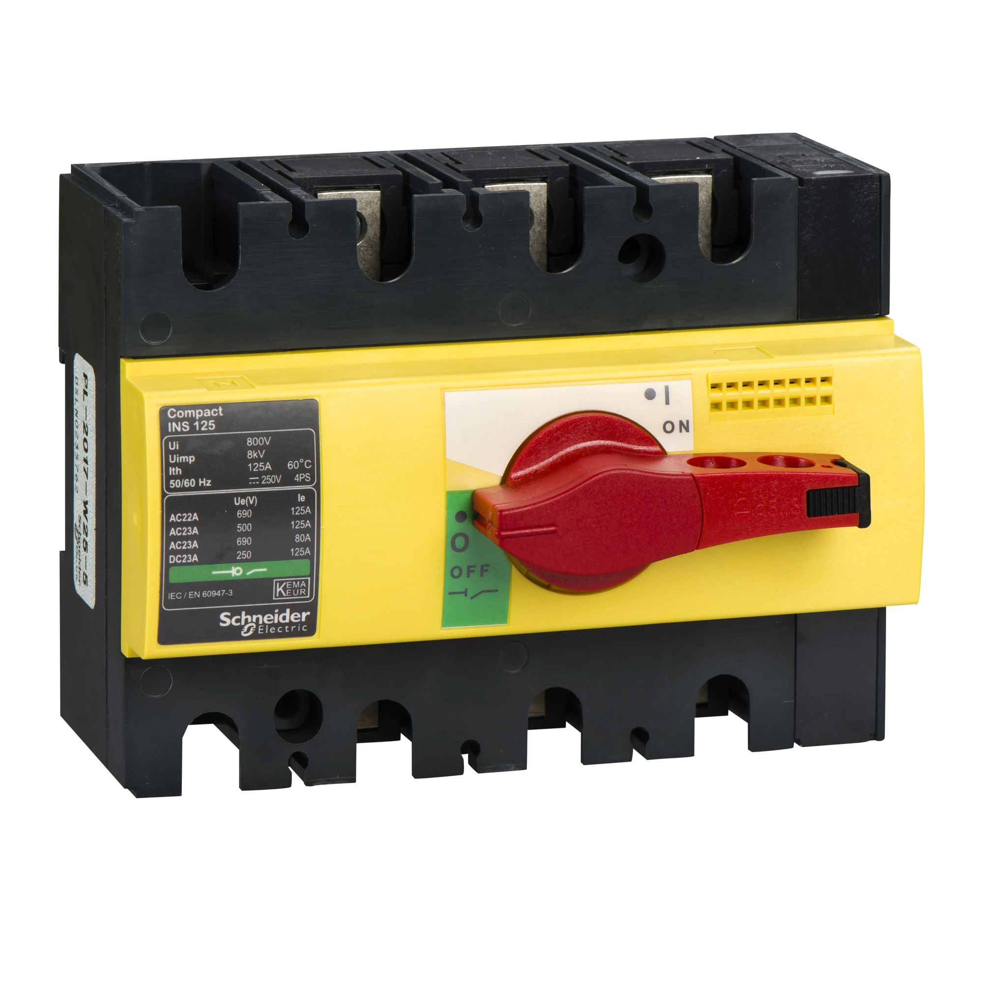 Schneider Electric 28926 Load disconnect switch INS125,3P, 125A/690V AC/250V DC,Rotary drive red/yellow base (img_001)