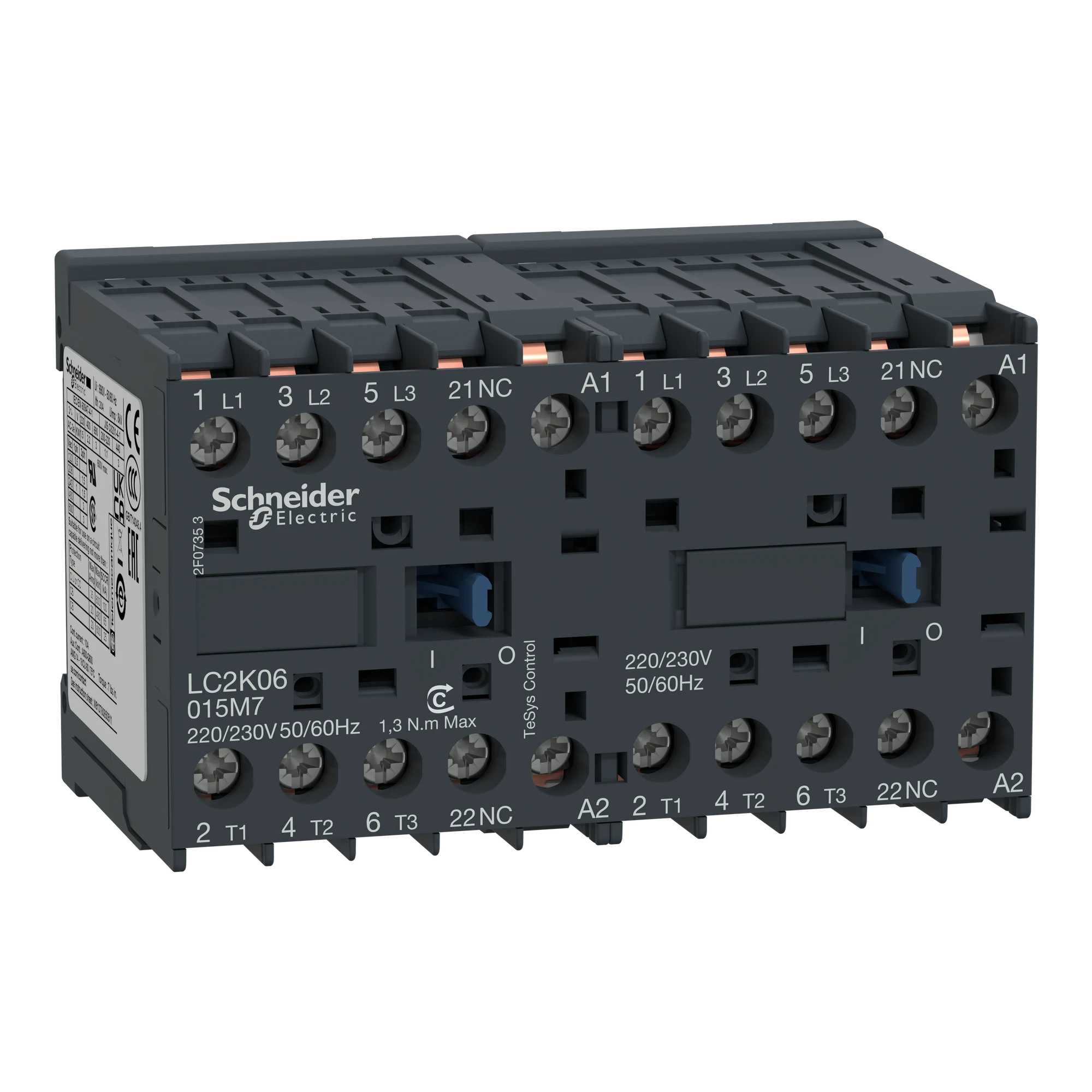 Schneider Electric LC2K06015B7 Reversing contactor combination, 3p+1NC, 2.2kW/400V/AC3, 6A, Coil 24V 50/60Hz (img_001) Schneider Electric LC2K06015B7 Reversing contactor combination, 3p+1NC, 2.2kW/400V/AC3, 6A, Coil 24V 50/60Hz (img_001)