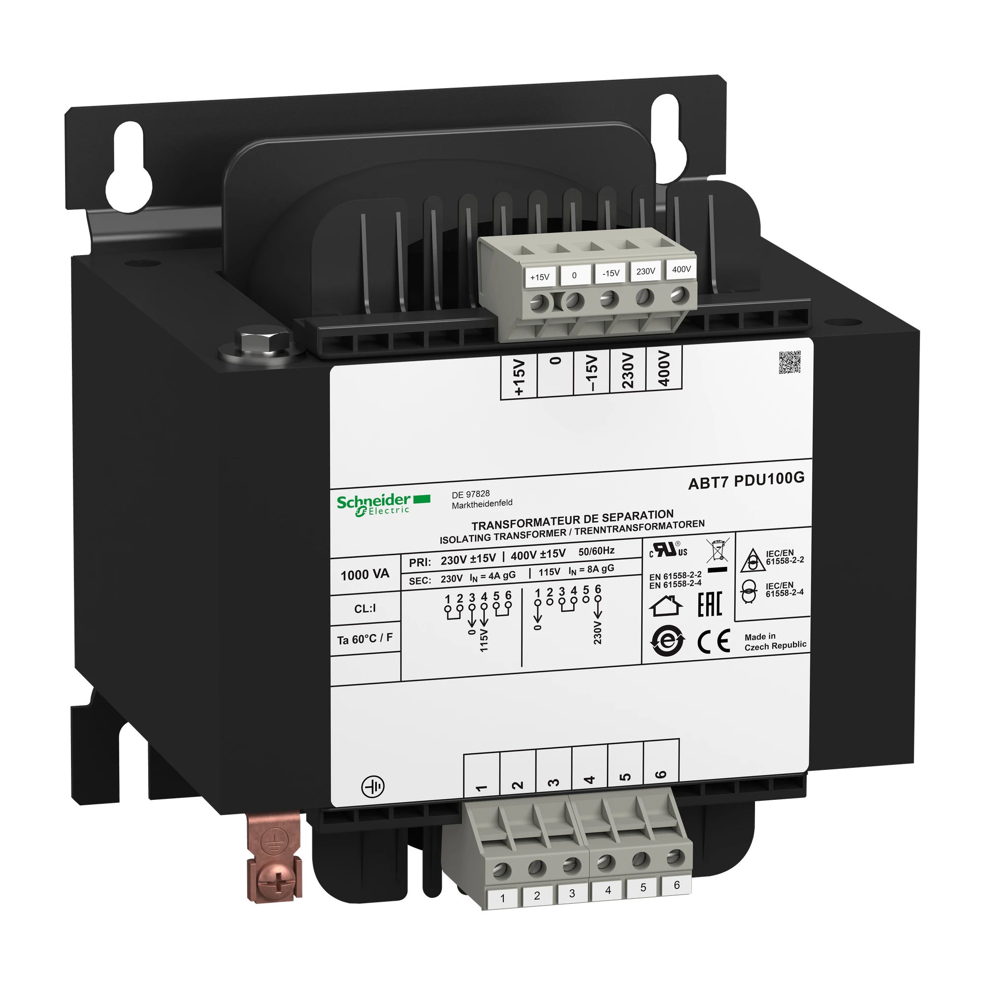 Schneider Electric ABT7PDU100G Safety Isolation Transformer, Modicon ABT7, Input 230/400V AC, Output 2x 115V AC, 1kVA (img_001) Schneider Electric ABT7PDU100G Safety Isolation Transformer, Modicon ABT7, Input 230/400V AC, Output 2x 115V AC, 1kVA (img_001)