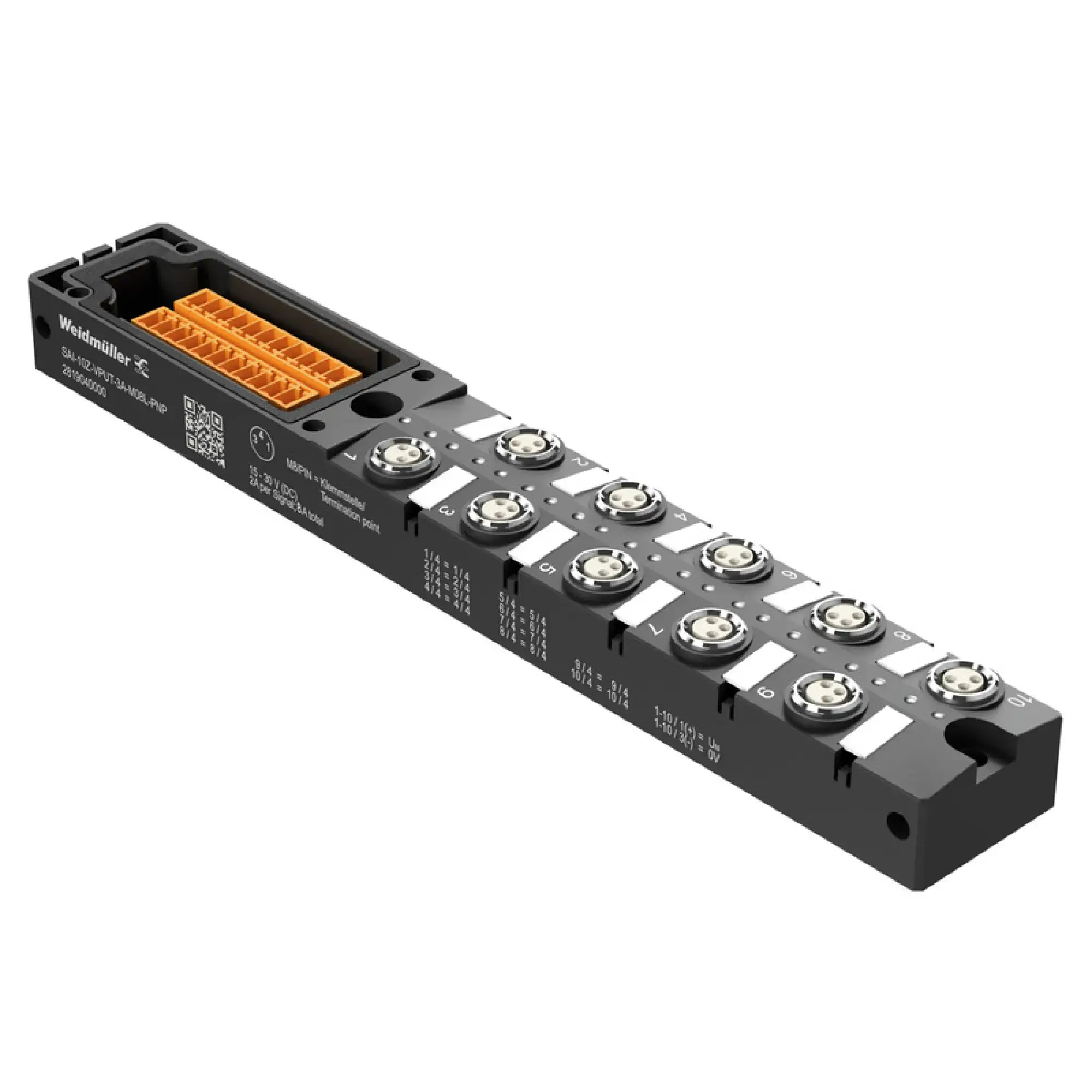 Weidmüller 2819040000 Sensor-actuator passive distributor (without cable), Hood distributor lower part, M8, 30 V, LED: Yes, LED initiator: Yes, Wiring type: PNP (img_001)