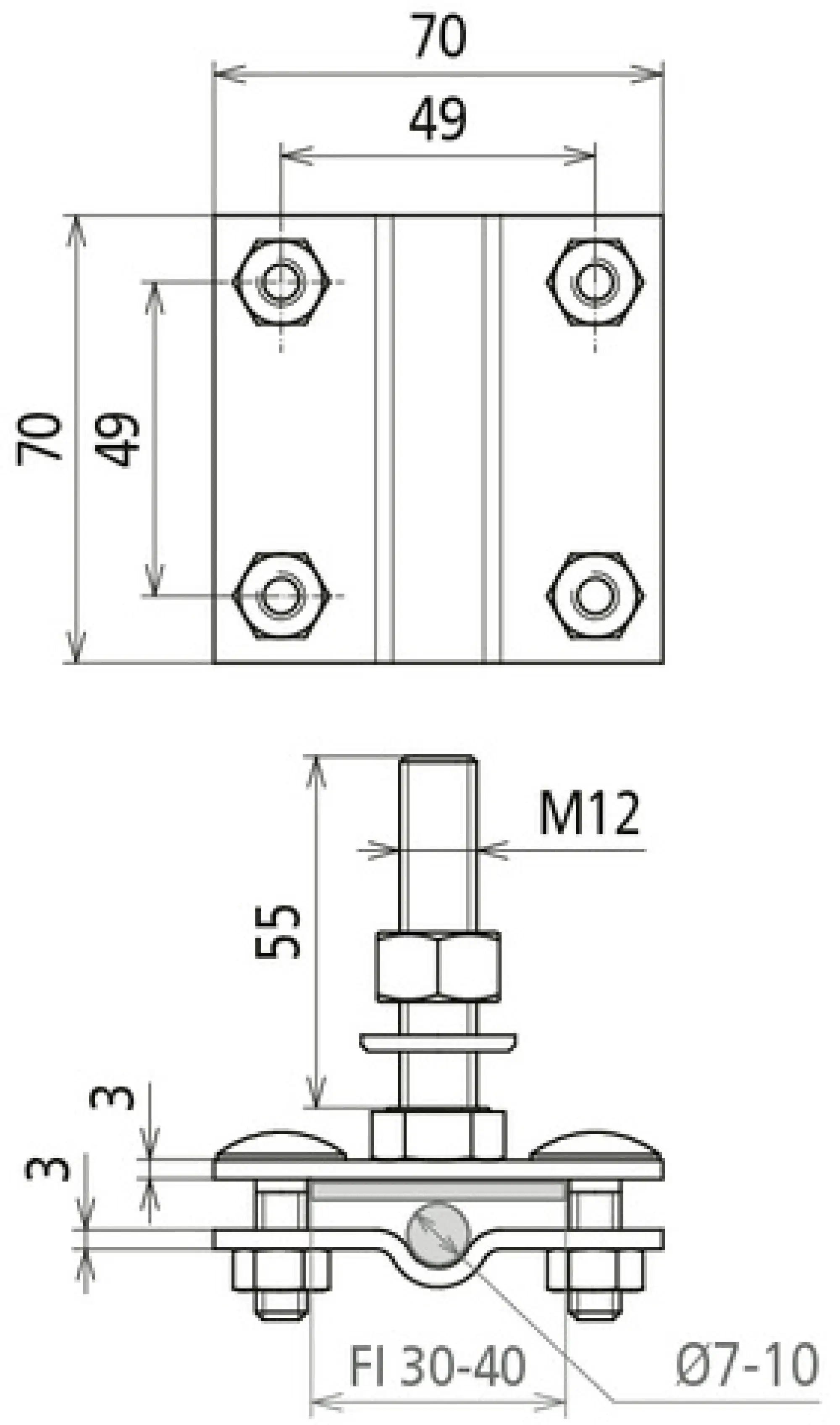 Dehn 478149 Clamp f. fixed earthing terminal M12 f. Rd 7-10/Fl30-40mm StSt (V4A) (img_004)