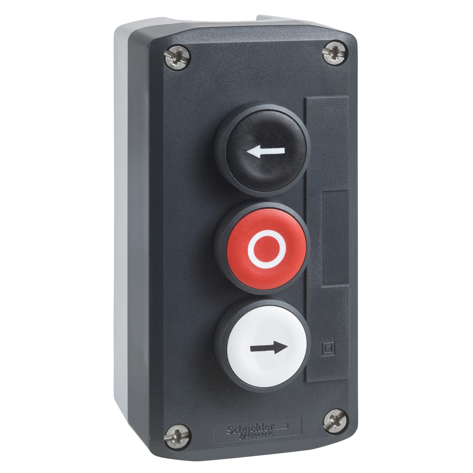Schneider Electric XALD334 Surface-mounted enclosure, Harmony XALD, plastic, dark grey, 3 push-buttons, I, Left-Right arrows, 22mm, 2NC+1NO (img_001) Schneider Electric XALD334 Surface-mounted enclosure, Harmony XALD, plastic, dark grey, 3 push-buttons, I, Left-Right arrows, 22mm, 2NC+1NO (img_001)