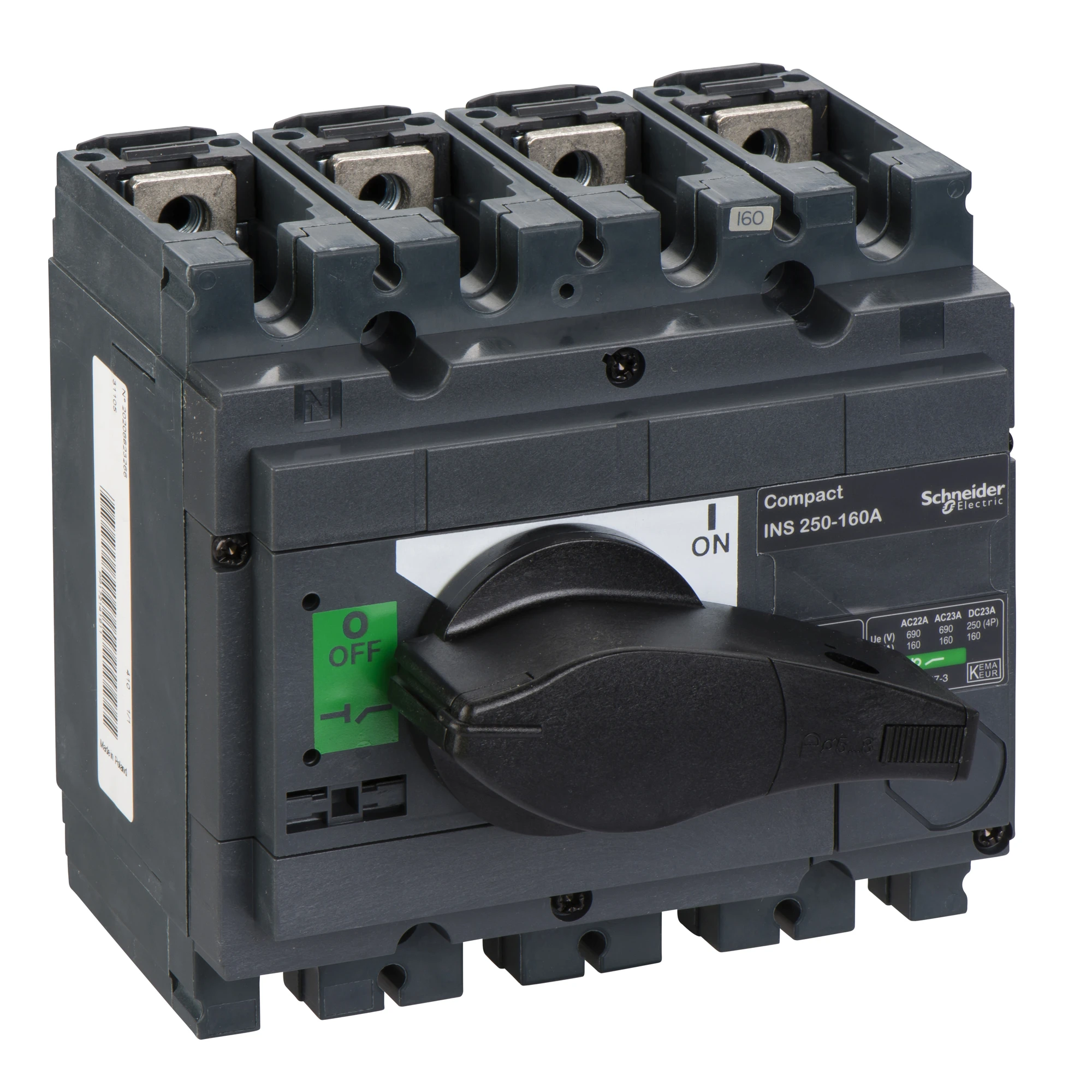 Schneider Electric 31105 Compact INS250 4P 160A Fixed Mount Disconnect Switch with Black Rotary Drive (img_001)