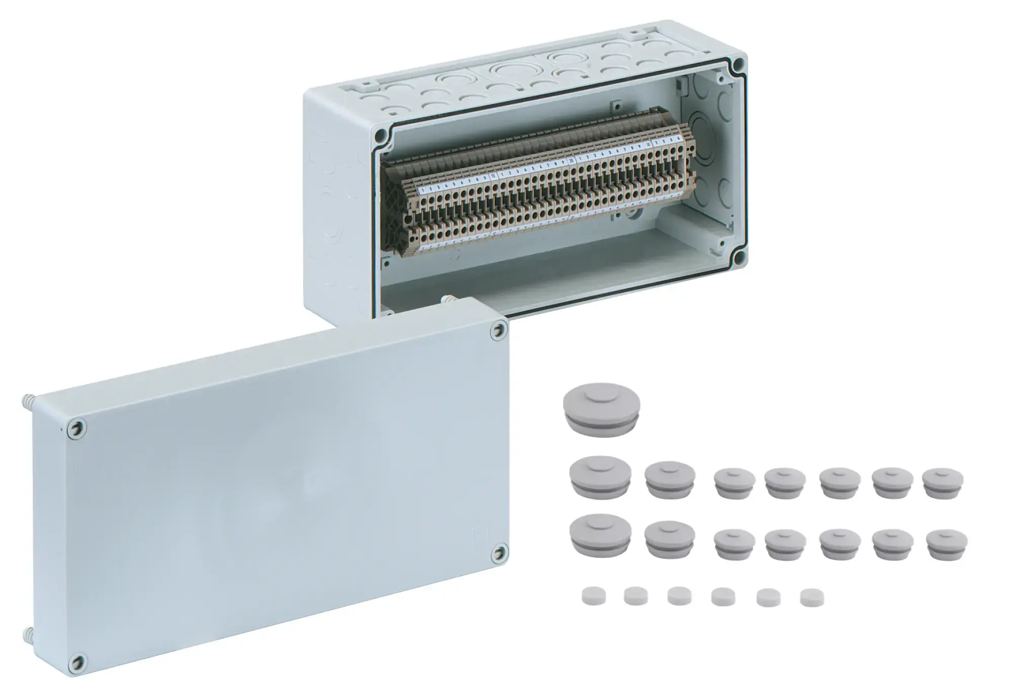 Spelsberg 74303401 Terminal block enclosure, Type of protection IP65, max. 4², Impact strength IK08, Protection class II, Ui 400V AC, Halogen free (img_001)