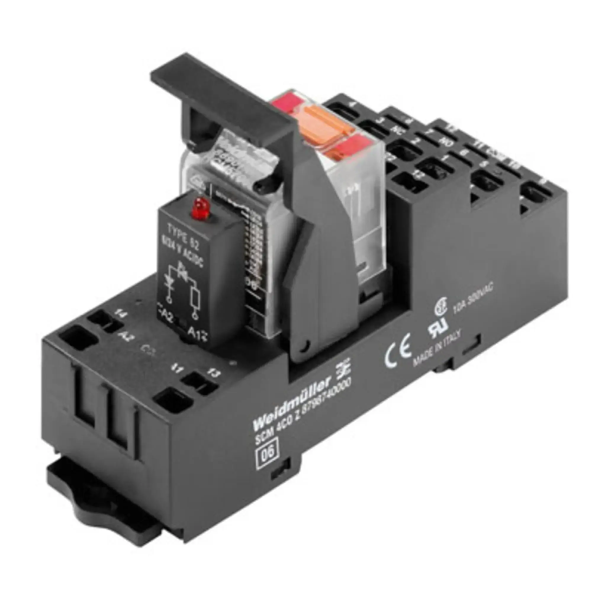 Weidmüller 8798760000 Relay module, 230 V AC, red LED, 4 CO contact with test button (AgNi) , 240 V AC, 6 A, Tension-clamp connection (img_001)