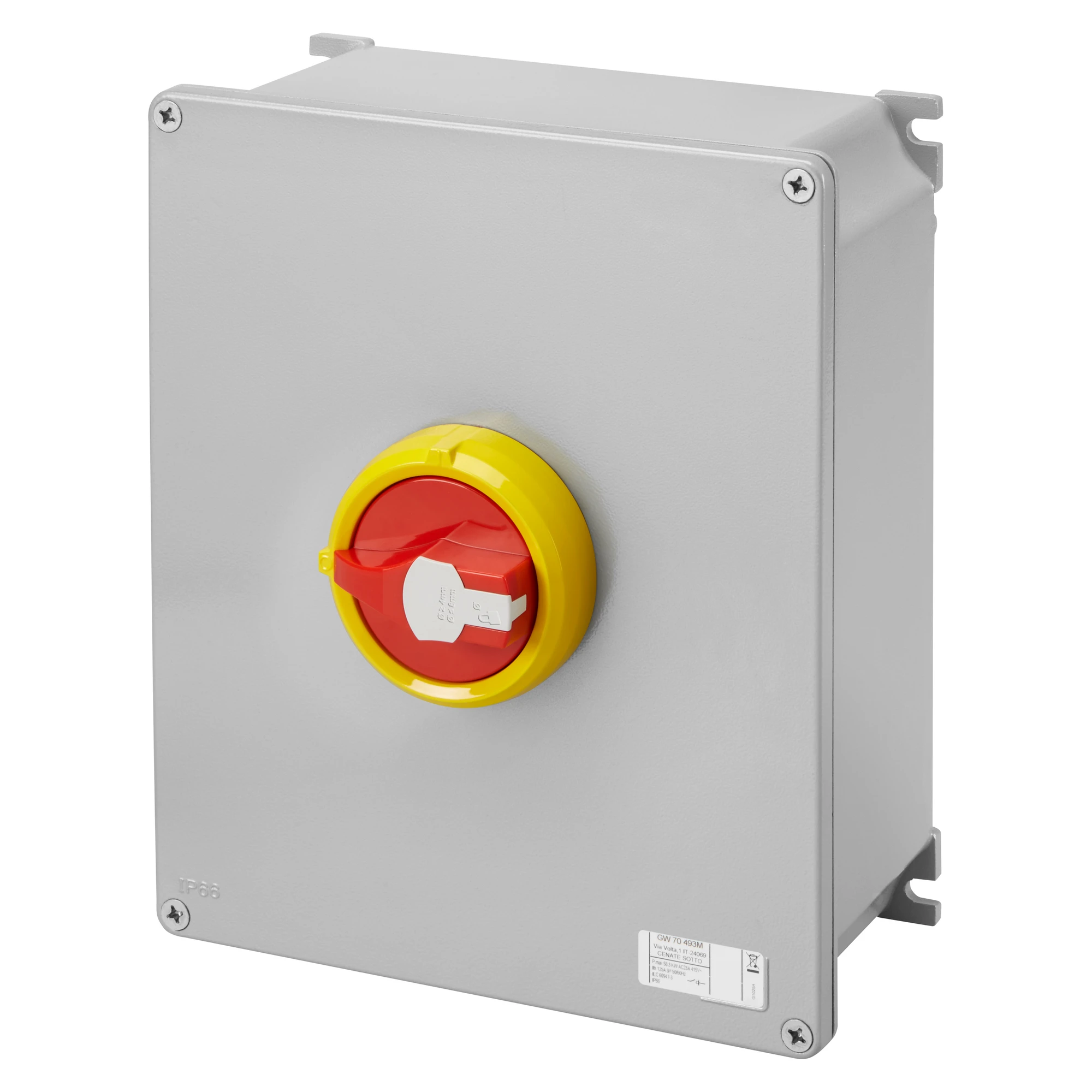 GEWISS GW70493M ROTARY ISOLATOR SWITCH - HP- SURFACE-MOUNTING - EMERGENCY - METAL BOX - 125A 3P - LOCKABLE RED KNOB - IP66 (img_001)