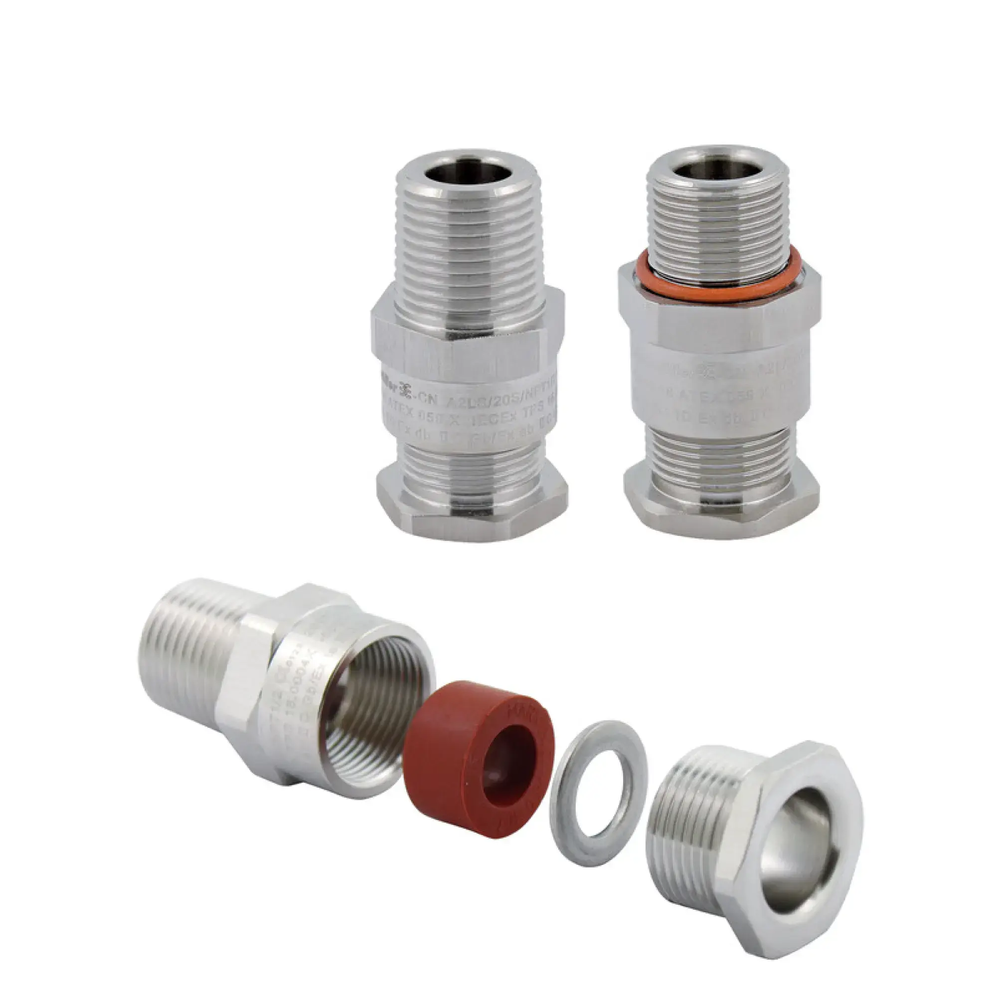 Weidmüller 1187010000 Ex cable gland (metal), straight, 1/2" NPT, 13.6 mm, OD min. 10 - OD max. 14 mm, Brass, nickel-plated (img_003)
