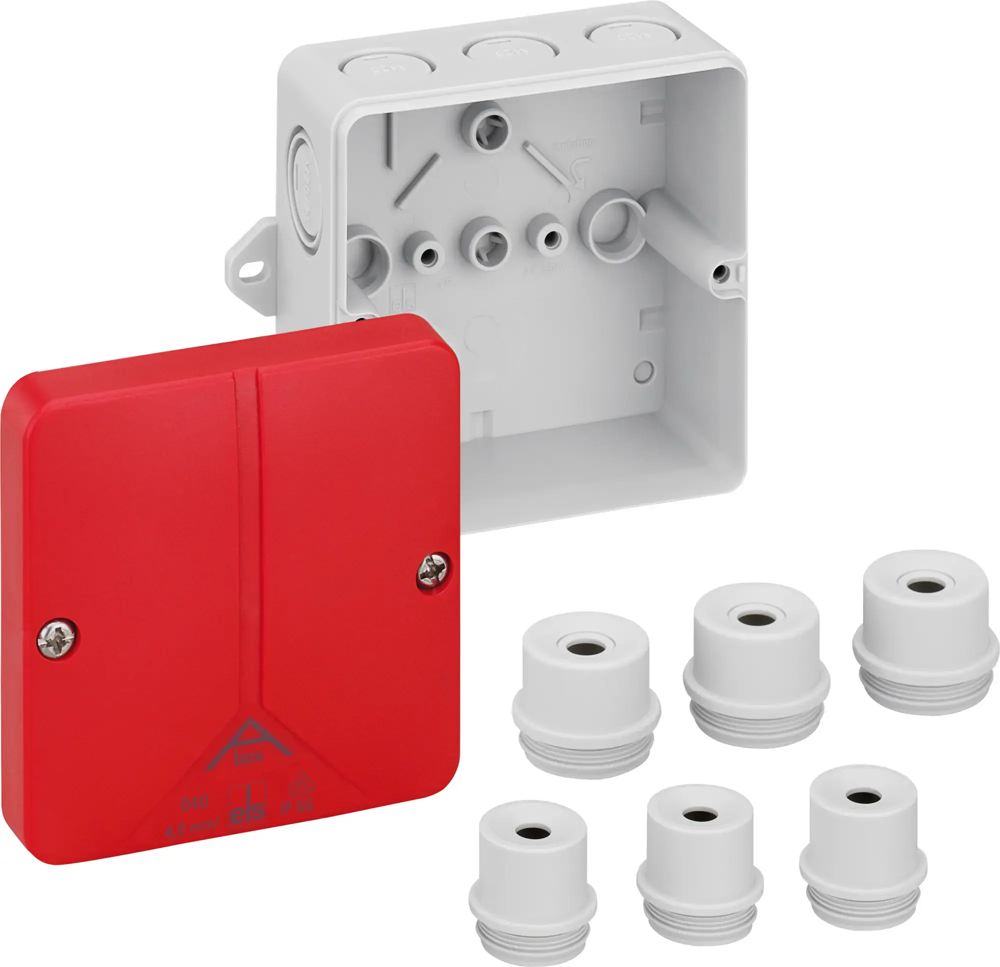 Spelsberg 81270701 Junction box, Type of protection IP54/IP65 , Max. conductor cross section 4², Impact strength IK07, Protection class II, Ui 690V AC, VDE, Halogen free (img_001)