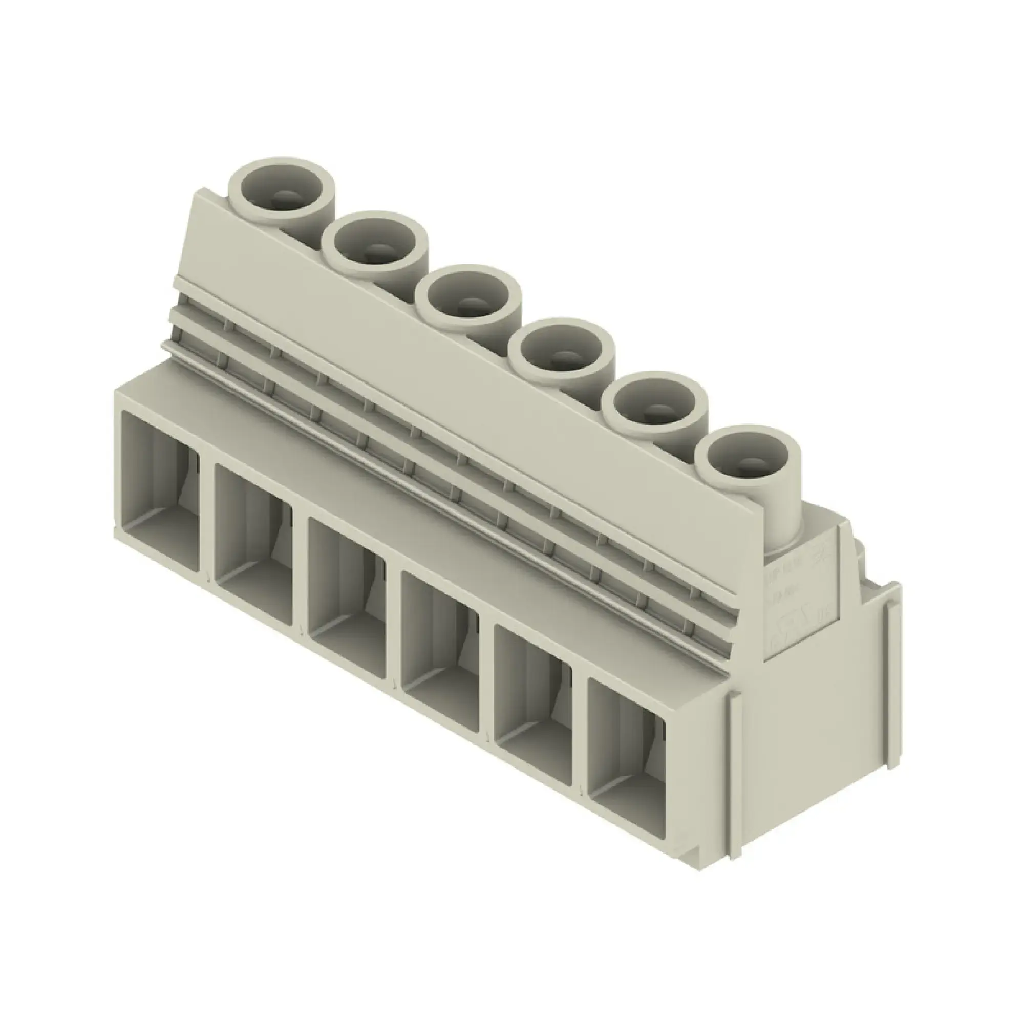 Weidmüller 1839310000 PCB terminal, 1000 V, 76 A, Pitch in mm: 10.16, 16 mm², Number of poles: 6, Clamping yoke connection, THT solder connection, 90°, Box (img_001)
