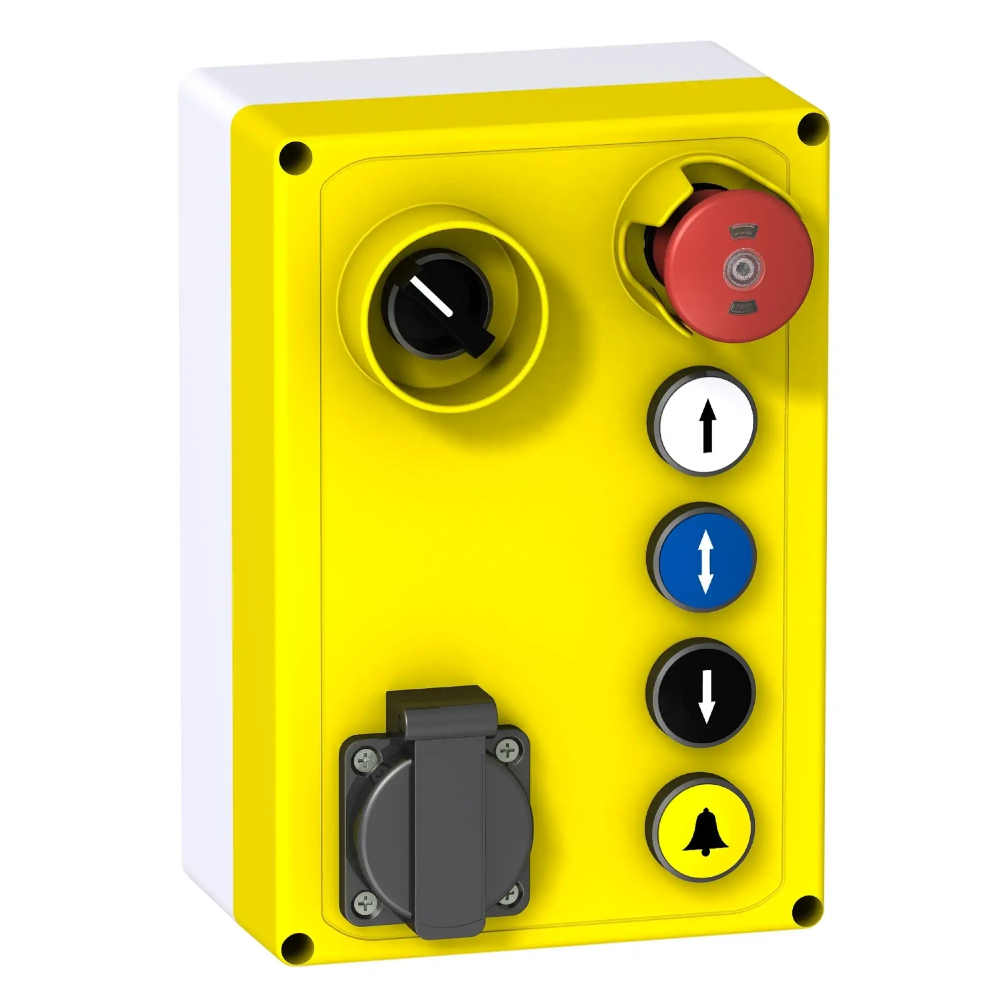 Schneider Electric XALFP6003E Surface mounting enclosure, Harmony XALF, plastic, 1 emergency stop switch, 1NO+1NC, 4 pushbuttons, 1 selector switch, 1 socket (img_008) Schneider Electric XALFP6003E Surface mounting enclosure, Harmony XALF, plastic, 1 emergency stop switch, 1NO+1NC, 4 pushbuttons, 1 selector switch, 1 socket (img_008)