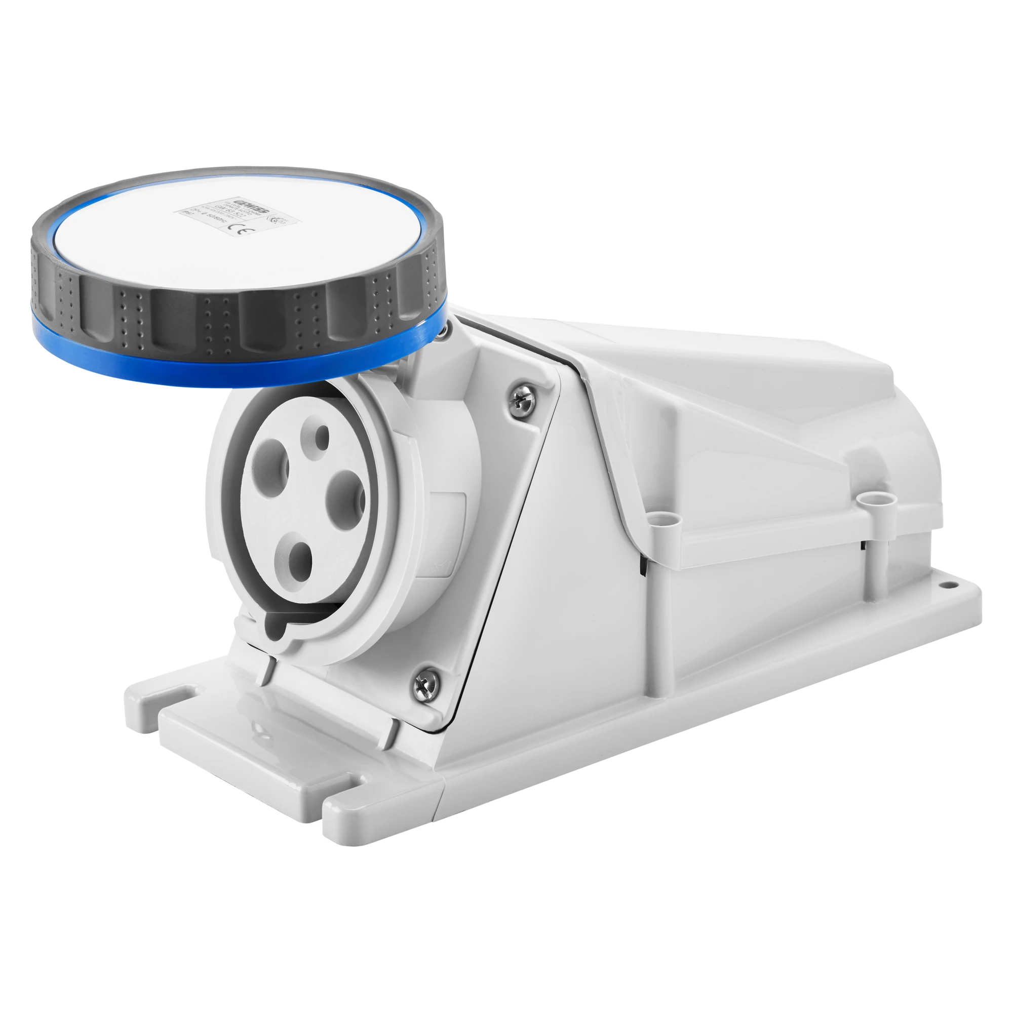 GEWISS GW63522 90° ANGLED SURFACE-MOUNTING SOCKET-OUTLET - IP67 - 2P+E 63A 200-250V 50/60HZ - BLUE - 6H - SCREW WIRING (img_001)