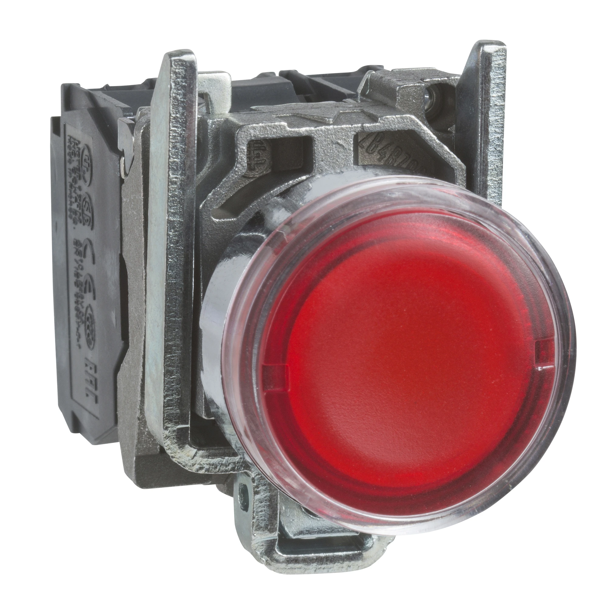 Schneider Electric XB4BW3465 Illuminated Pushbutton, Harmony XB4, Metal, 22mm, Red, Unlabeled, Incandescent Bulb BA9s, Smooth Dome, 1NO+1NC, 250V (img_001)