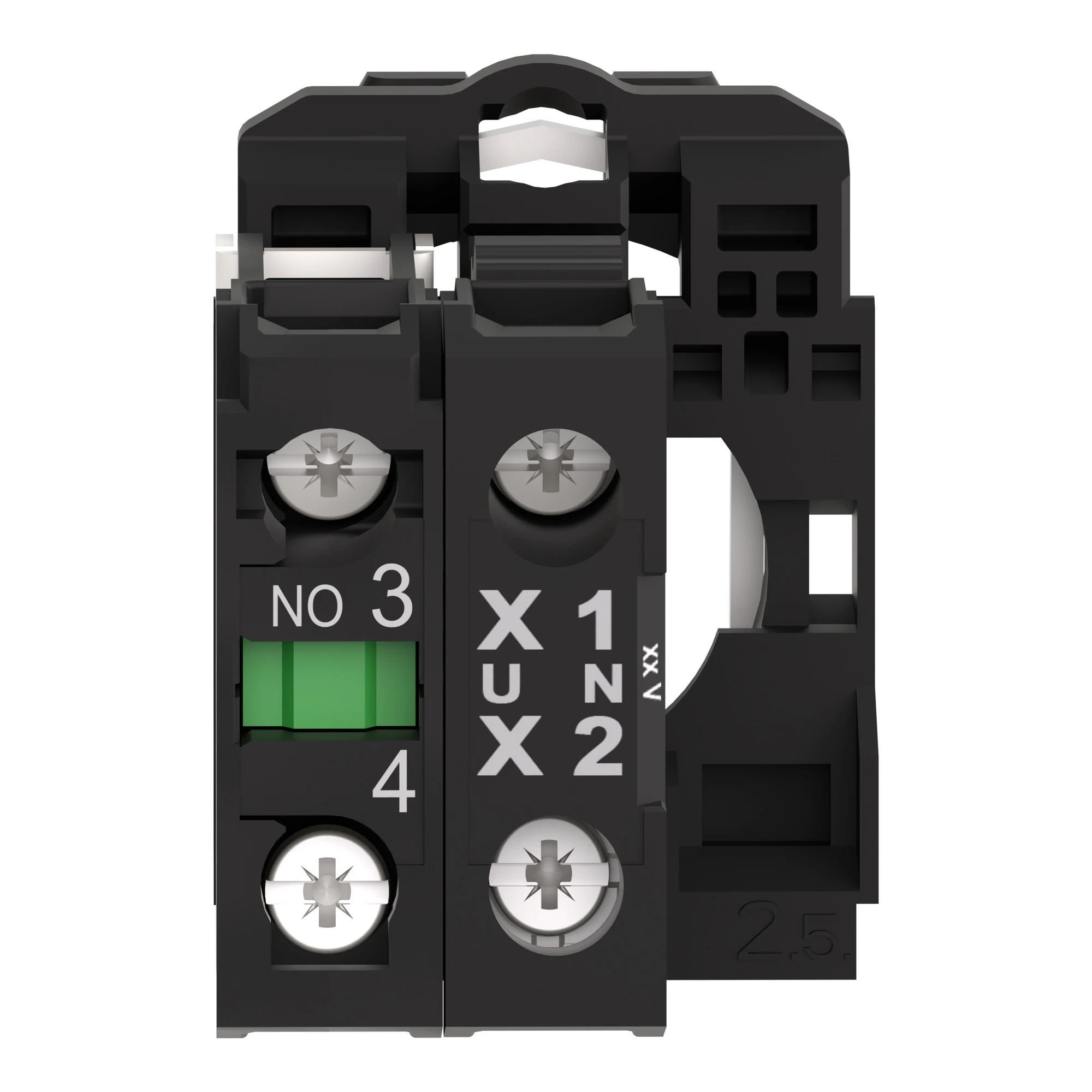 Schneider Electric ZB5AW0G11 Auxiliary contact block, Harmony XB5, plastic, white, universal LED, with mounting flange, 1S, 110-120V AC (img_002) Schneider Electric ZB5AW0G11 Auxiliary contact block, Harmony XB5, plastic, white, universal LED, with mounting flange, 1S, 110-120V AC (img_002)