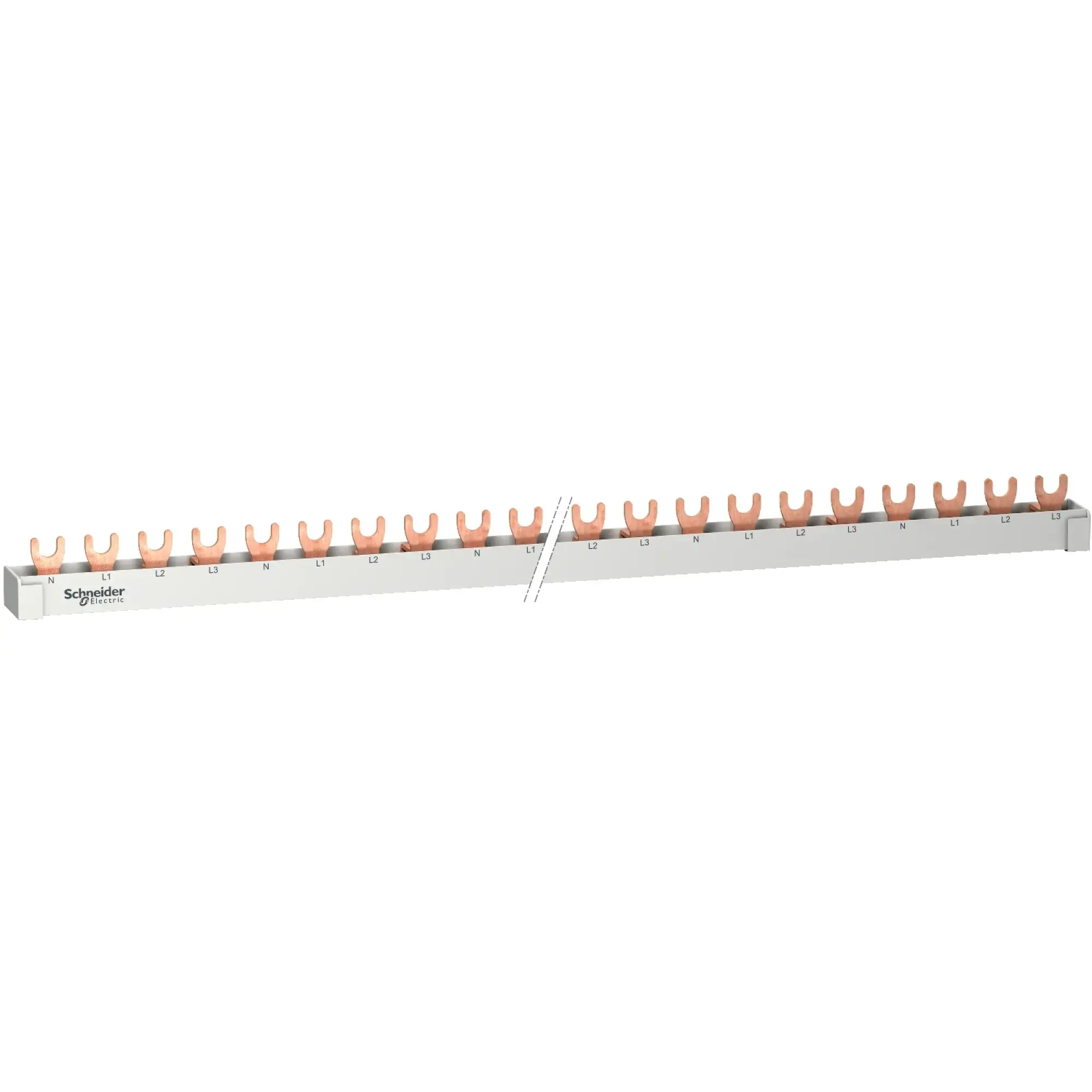 Schneider Electric R9XFH457 Busbar fork, 3P+N, 57 units, 63A, cuttable (img_002) Schneider Electric R9XFH457 Busbar fork, 3P+N, 57 units, 63A, cuttable (img_002)