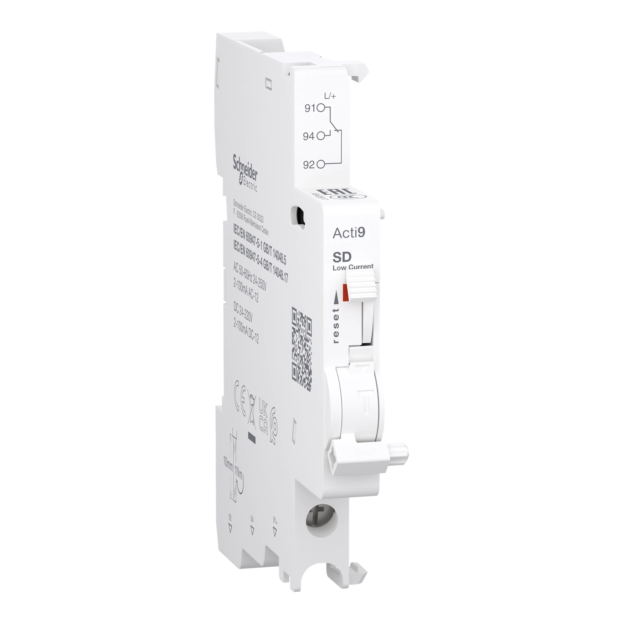 Schneider Electric A9N26917 Signal Switch, Acti9, SD, 1 changeover contact, 2mA to 100mA, 24VAC to 250VAC, 24VDC to 220VDC, connection at the bottom (img_001) Schneider Electric A9N26917 Signal Switch, Acti9, SD, 1 changeover contact, 2mA to 100mA, 24VAC to 250VAC, 24VDC to 220VDC, connection at the bottom (img_001)