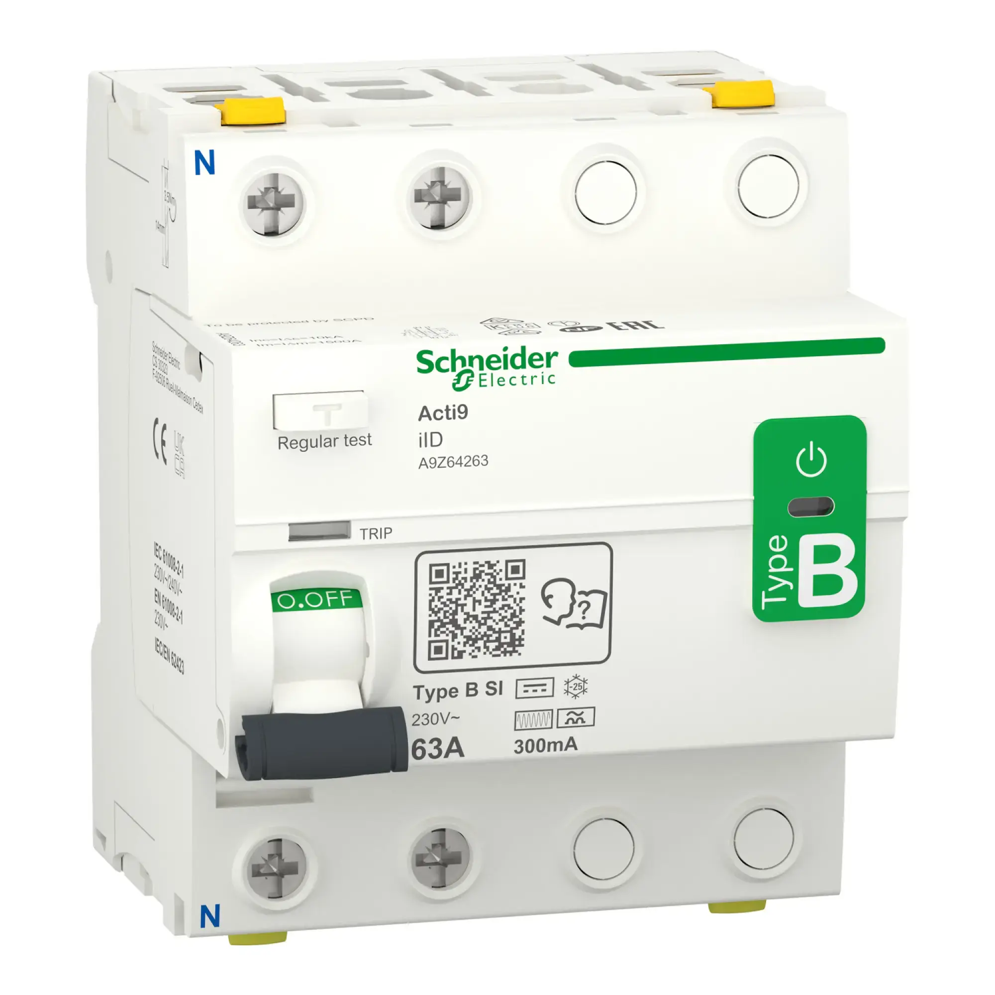 Schneider Electric A9Z64263 Residual Current Circuit Breaker All-Current Sensitive iID, 2P, 63A, Type B-SI, 300mA (img_002) Schneider Electric A9Z64263 Residual Current Circuit Breaker All-Current Sensitive iID, 2P, 63A, Type B-SI, 300mA (img_002)