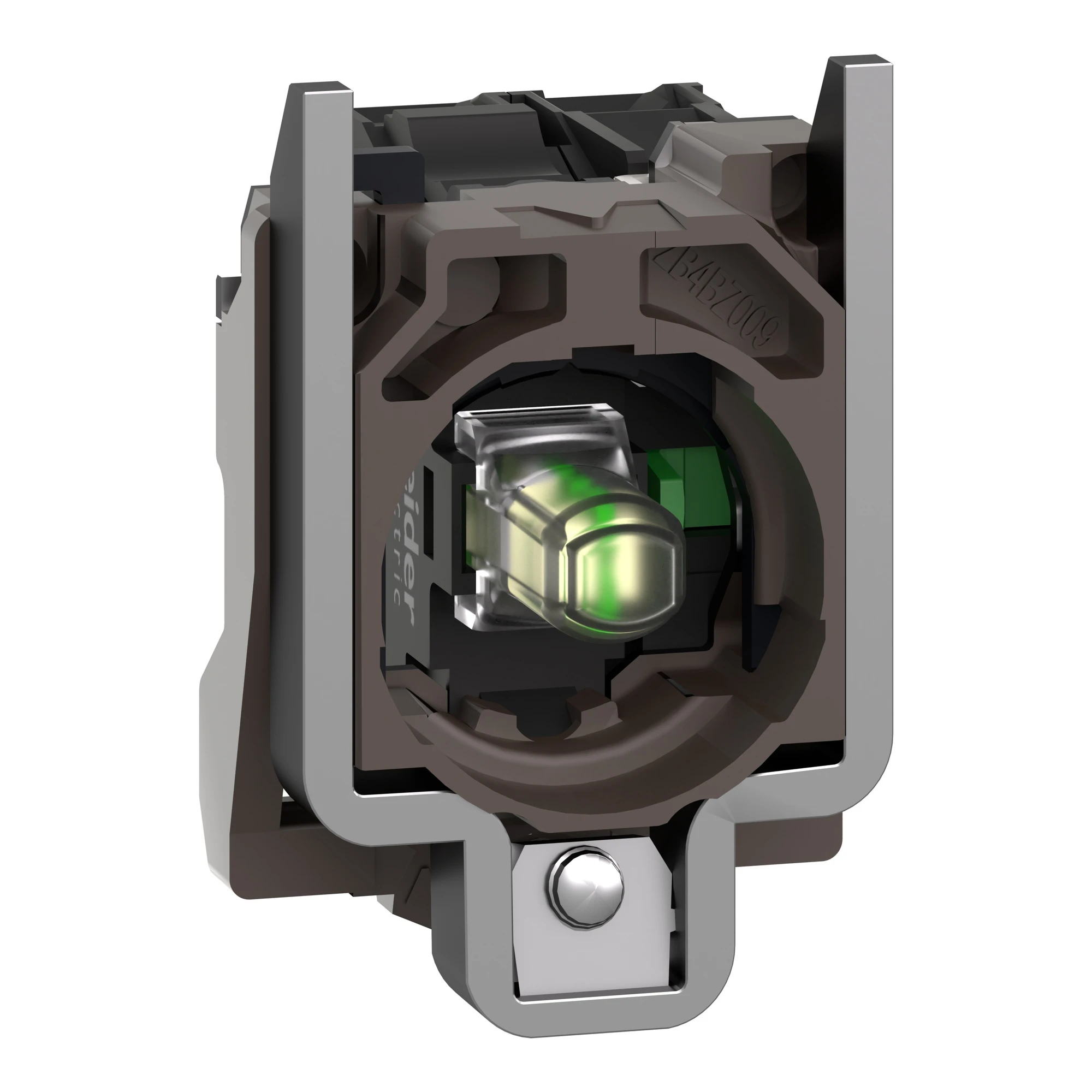 Schneider Electric ZB4BW0G11 Auxiliary contact block with mounting flange, Harmony XB4, metal, white, universal LED, 1S, 110-120V AC (img_001)