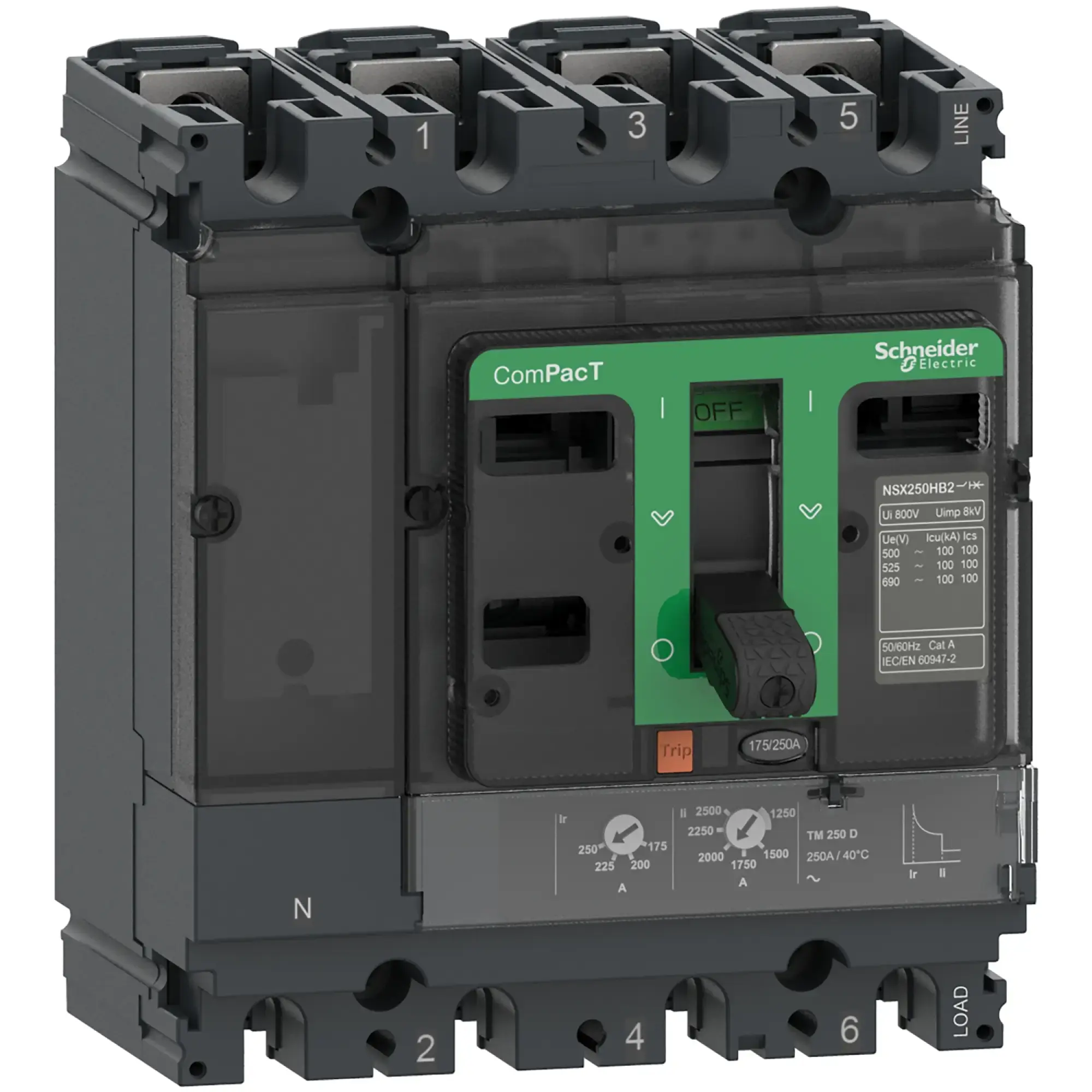 Schneider Electric C10B4TM080 Compact Circuit Breaker ComPacT NSX100B with TM80D 4P4D 56-80A, 25kA/415V AC (img_002)