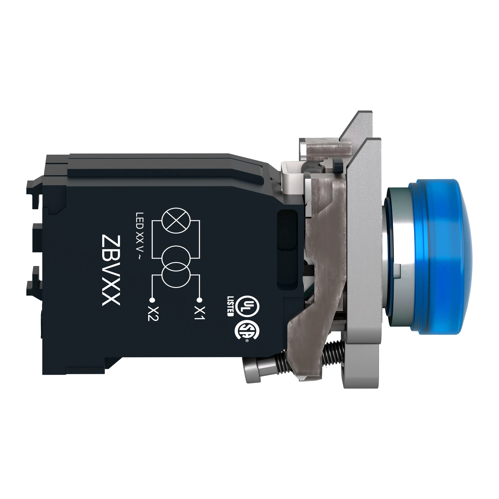 Schneider Electric XB4BV5B6 Pilot light, Harmony XB4, Metal, 22mm, blue, with transformer, incandescent lamp BA9s, smooth dome, screw terminal, 400V (img_004)