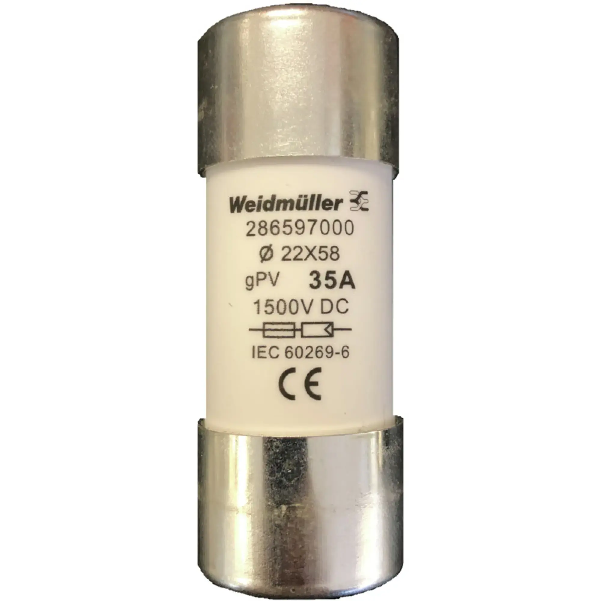 Weidmüller 2865970000 Cylindrical fuse cartridge, Photovoltaics, 1500 , 22 x 58 mm, gPV, 35 A (img_001)